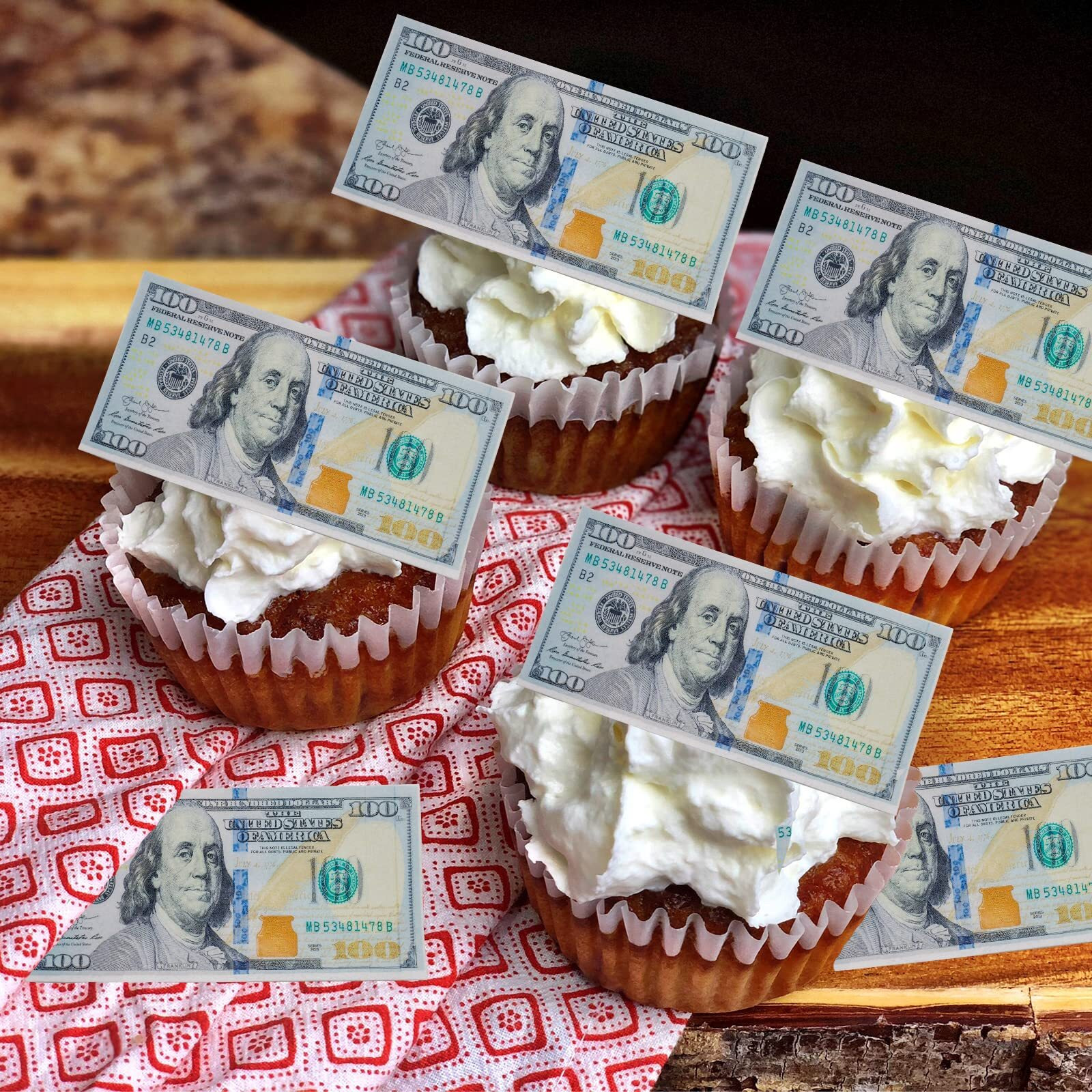 Morofme Edible Money Cake Topper 30Pcs Edible 100 Dollar Bill Cake Cupcake Toppers, Edible Money Image Wafer Paper Cake Decorations Precut Fake Money For Birthday Party Supplies