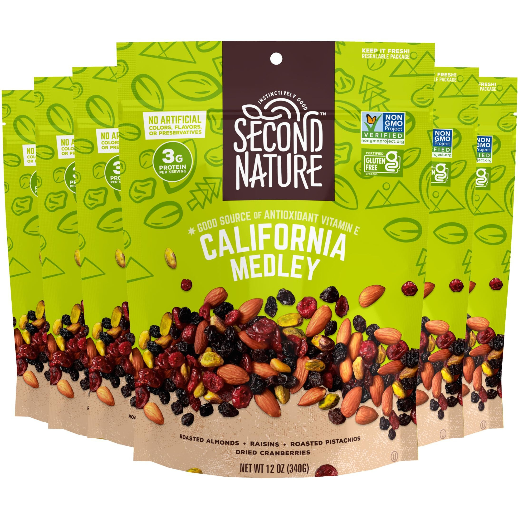 Second Nature California Medley Trail Mix - 12 Oz Resealable Snack Pouches (Pack Of 6) - Certified Gluten-Free Snack, Nut Trail Mix To Satisfy Hunger