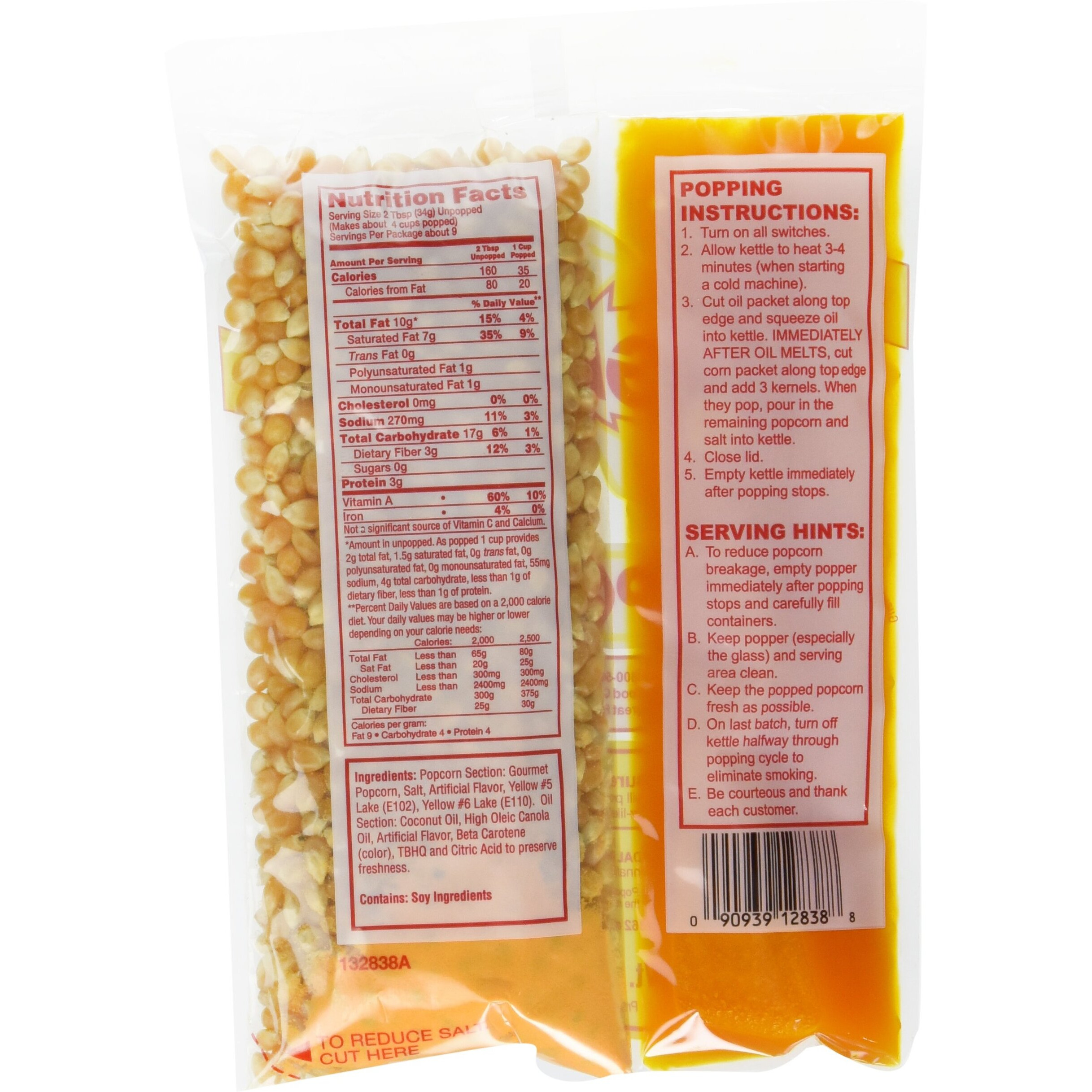 Gold Medal Products Co 24Ct Coconut Oil Kit 2838 Popcorn (10.6Oz Of Kernels Pre-Measured For 8Oz Kettles)