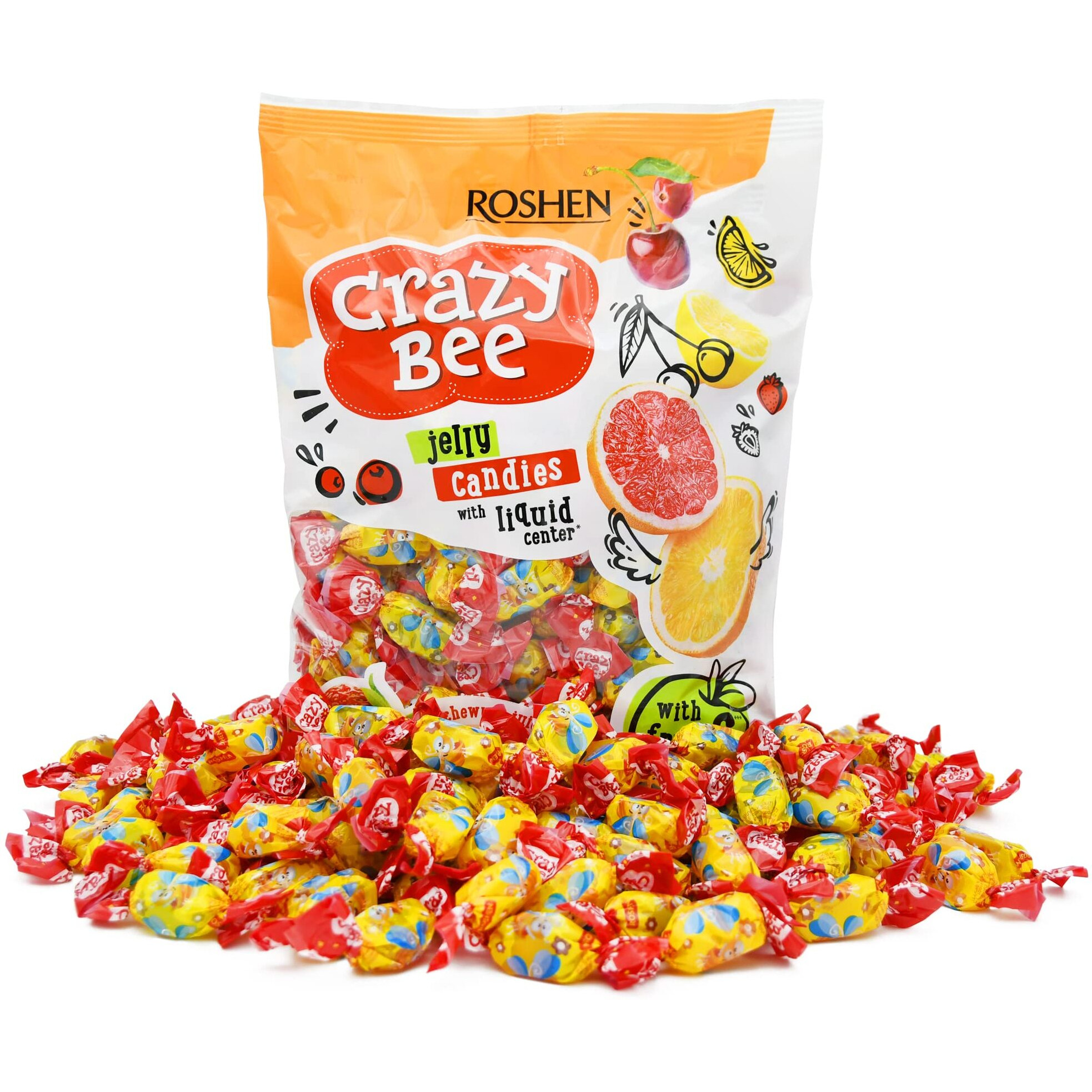 Roshen Crazy Bee Jelly Candy With Fruity Filling, Made With 6 Fruit Juices, Kosher, Halal 2.2Lb/1Kg
