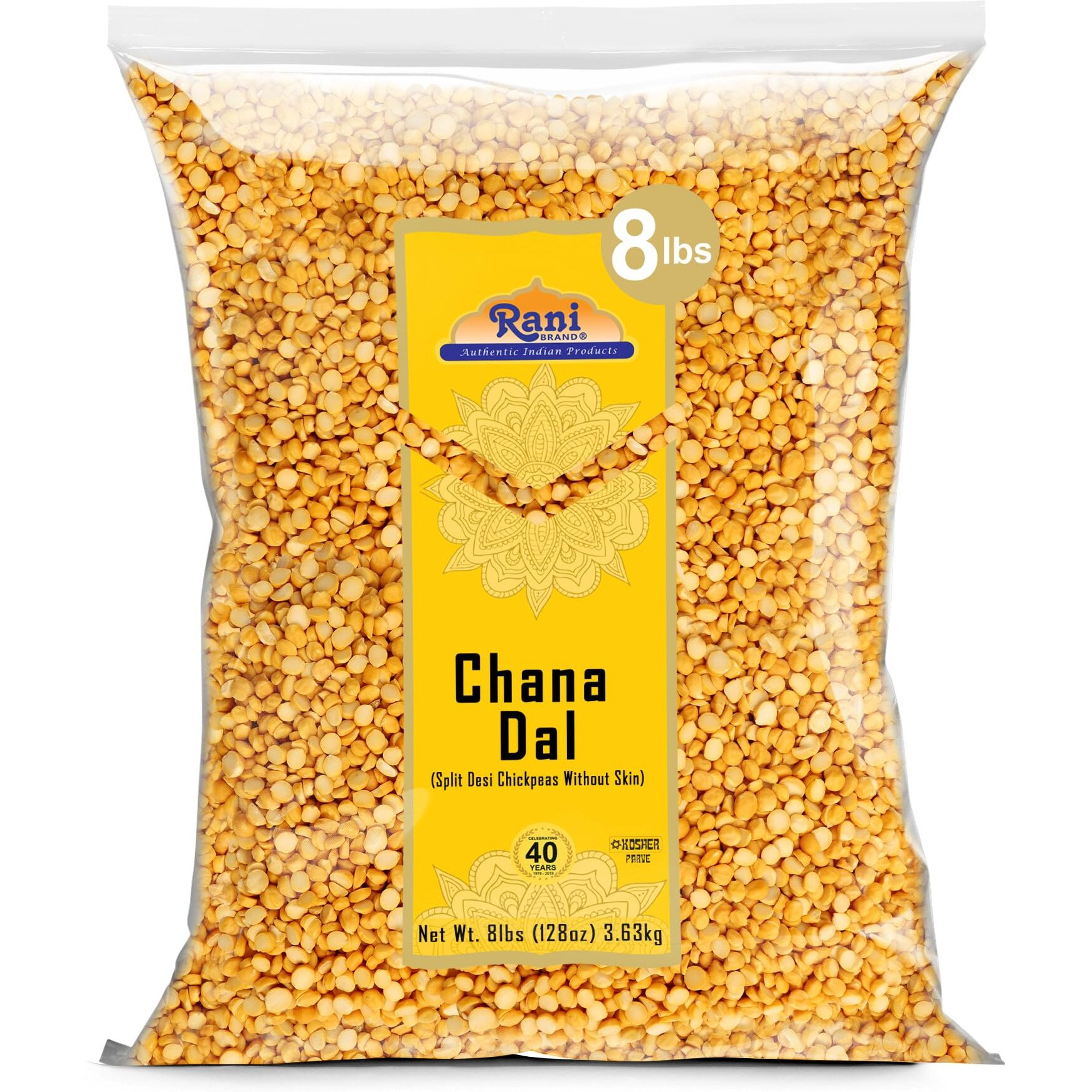 Rani Chana Dal (Split Desi Chickpeas Without Skin) 128Oz (8Lbs) 3.63Kg Bulk ~ All Natural | Gluten Friendly | Non-Gmo | Kosher | Vegan | Indian Origin
