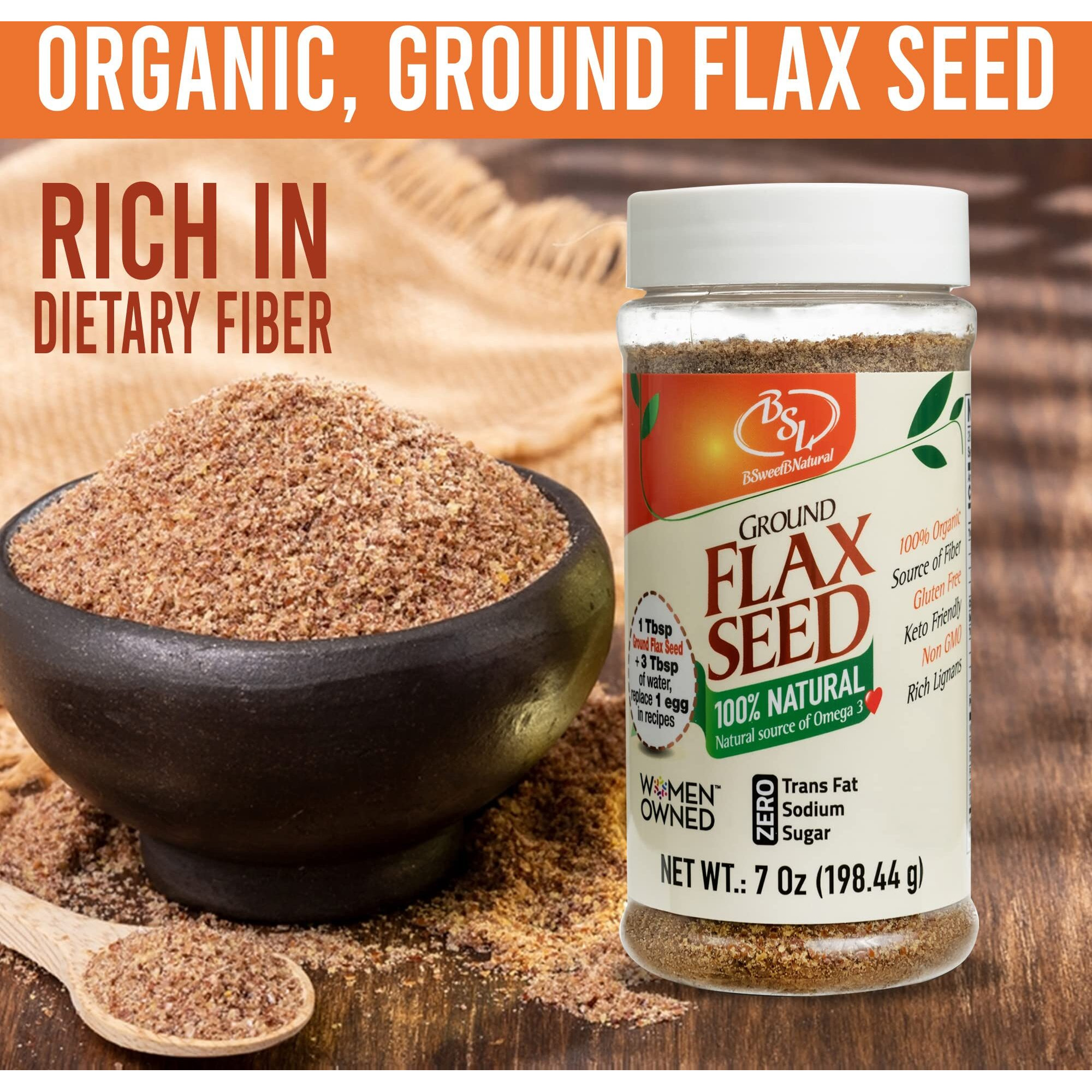 Organic Ground Flax Seed 7 Oz - Vegan & Keto-Friendly, Zero Trans Fat & Sugar | Rich In Fiber, Source Of Essential Omega-3 Fatty Acids, Flaxseed For Mixing, Baking & Blending