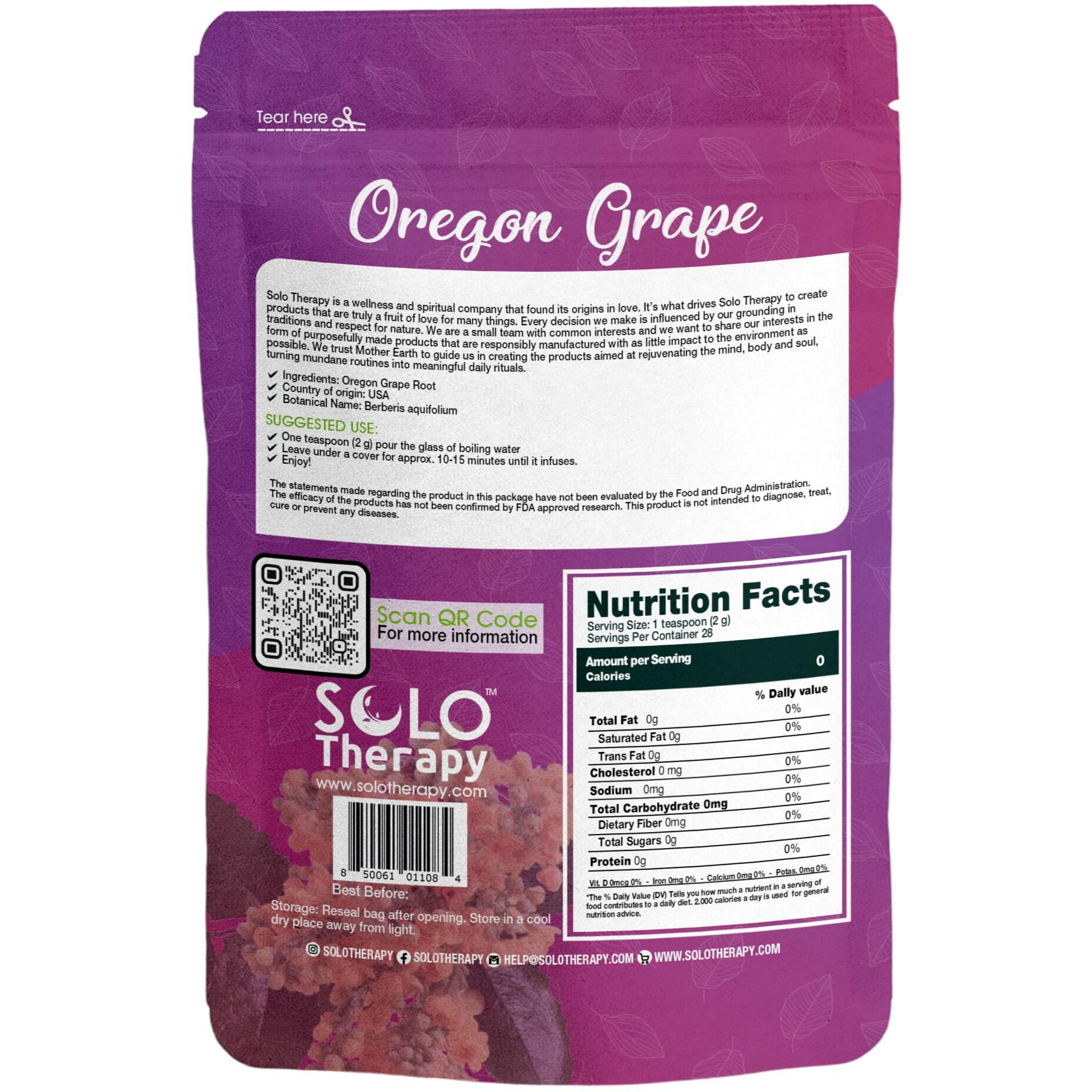 Oregon Grape Root Herbal Tea - Oregon Grape Tea - Oregon Grape Dried Cut Root Resealable Bag - 56 Grams - Premium Quality (Oregon Grape Root)