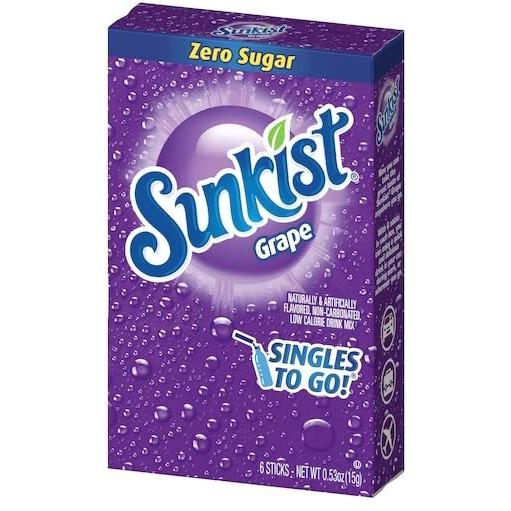 Sunkist Singles To Go Drink Mix Grape, 6 Boxes With 6 Packets Each -36 Total Servings