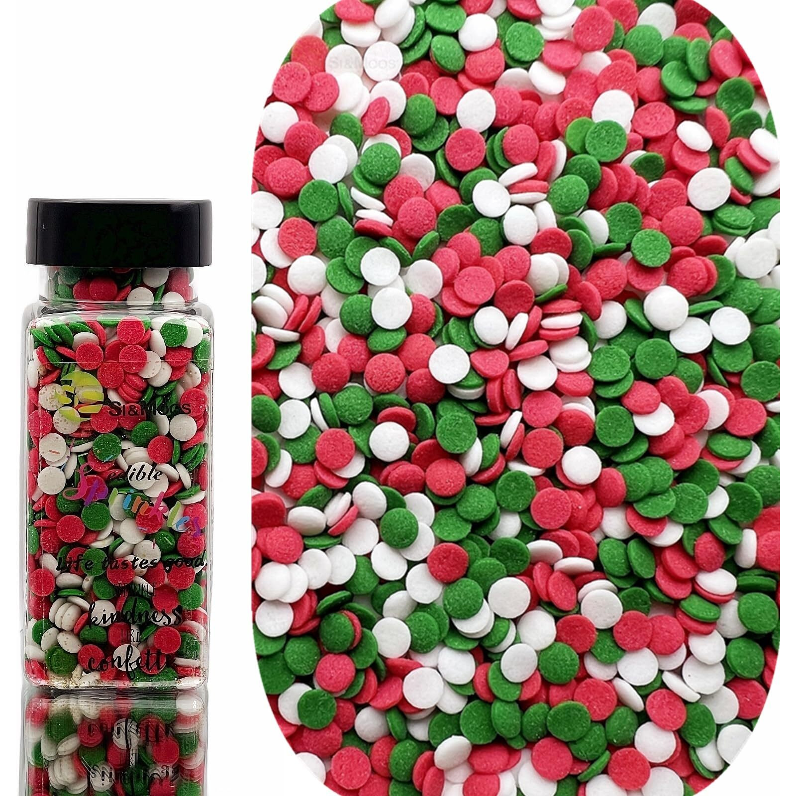 Se Si&Moos Christmas Confetti Sprinkles Red Green And White Sequins Sprinkles Red And Green Confetti Sprinkles Edible Christmas Cookie Sprinkles And Decorations For Topping Cupcakes, Cookies, Cakes, Cakes Pops 3 Oz