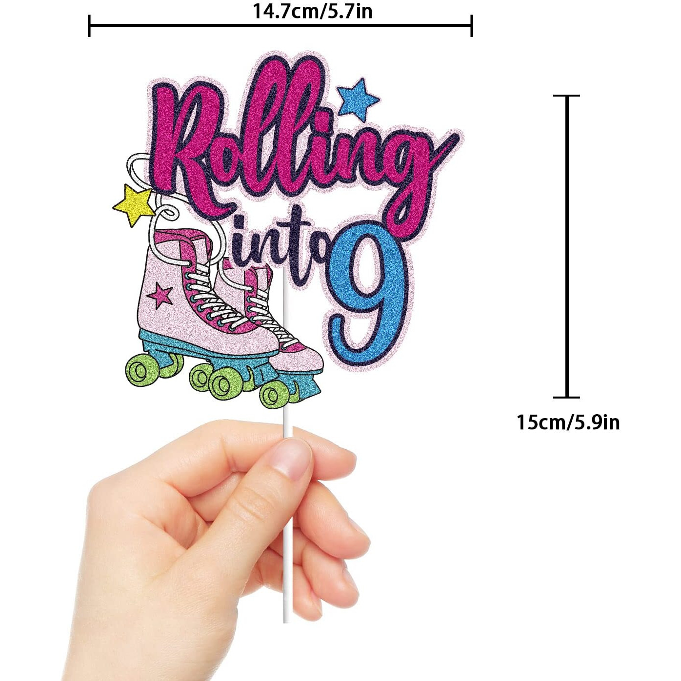 Rolling Into 9 Cake Topper Roller Skate Happy 9Th Birthday Cake Topper 9 Nine Years Old Colorful Rolling Retro Girl Club Hip Hop Theme Party Cake Decoration Supplies For Kids Girls