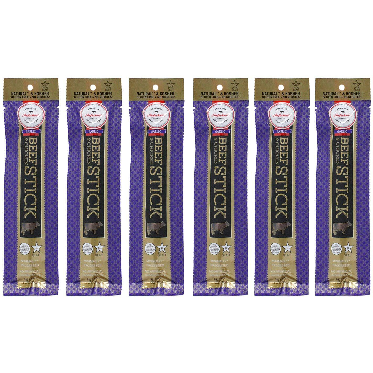 Aufschnitt Grass Fed Beef Jerky Sticks - Low Sodium, Certified Kosher - Halal And Keto Friendly - 6 Pack, Garlic
