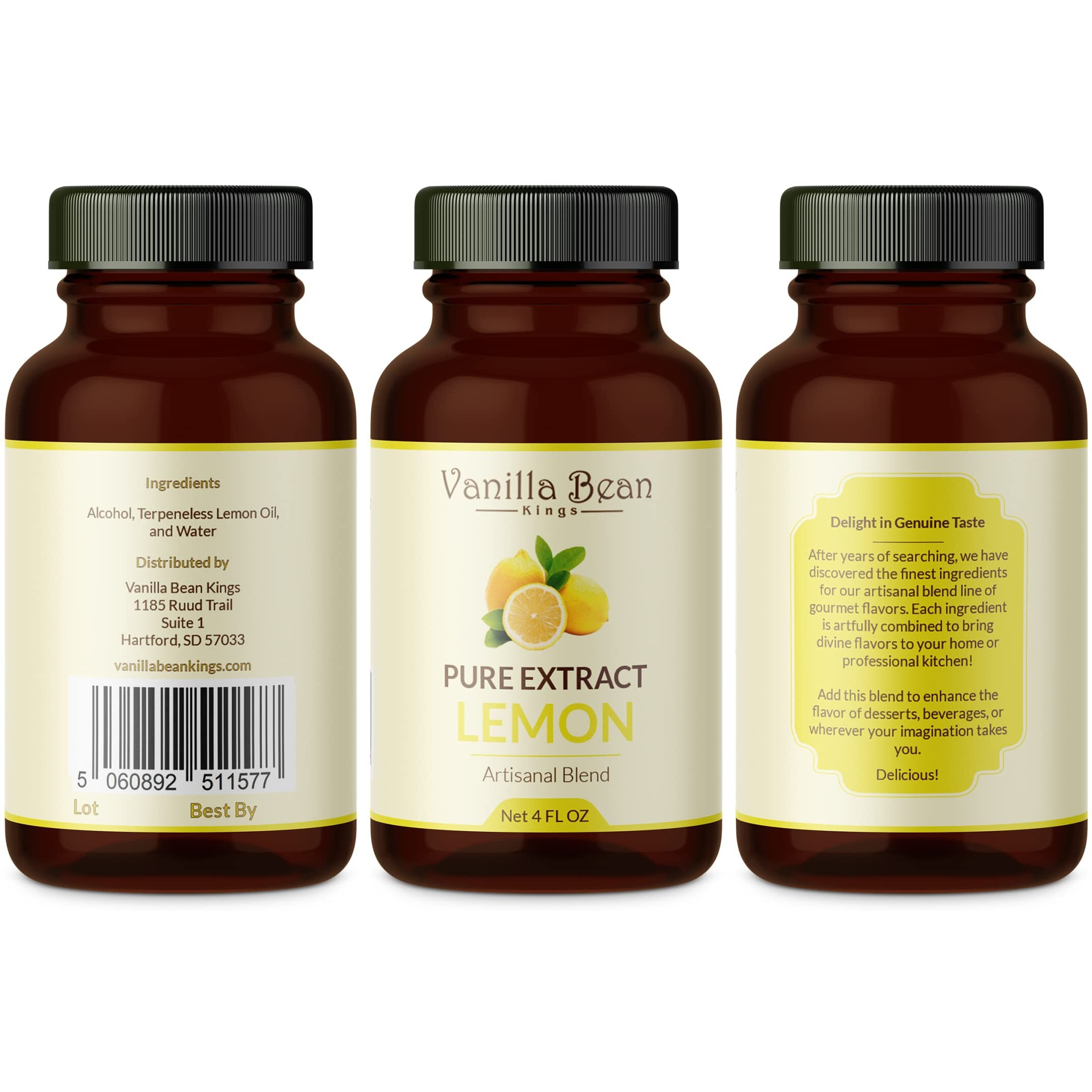 Pure Lemon Extract For Baking And Flavoring - 4 Oz - Premium Quality Natural Flavors For Baked Goods, Desserts, & Cooking