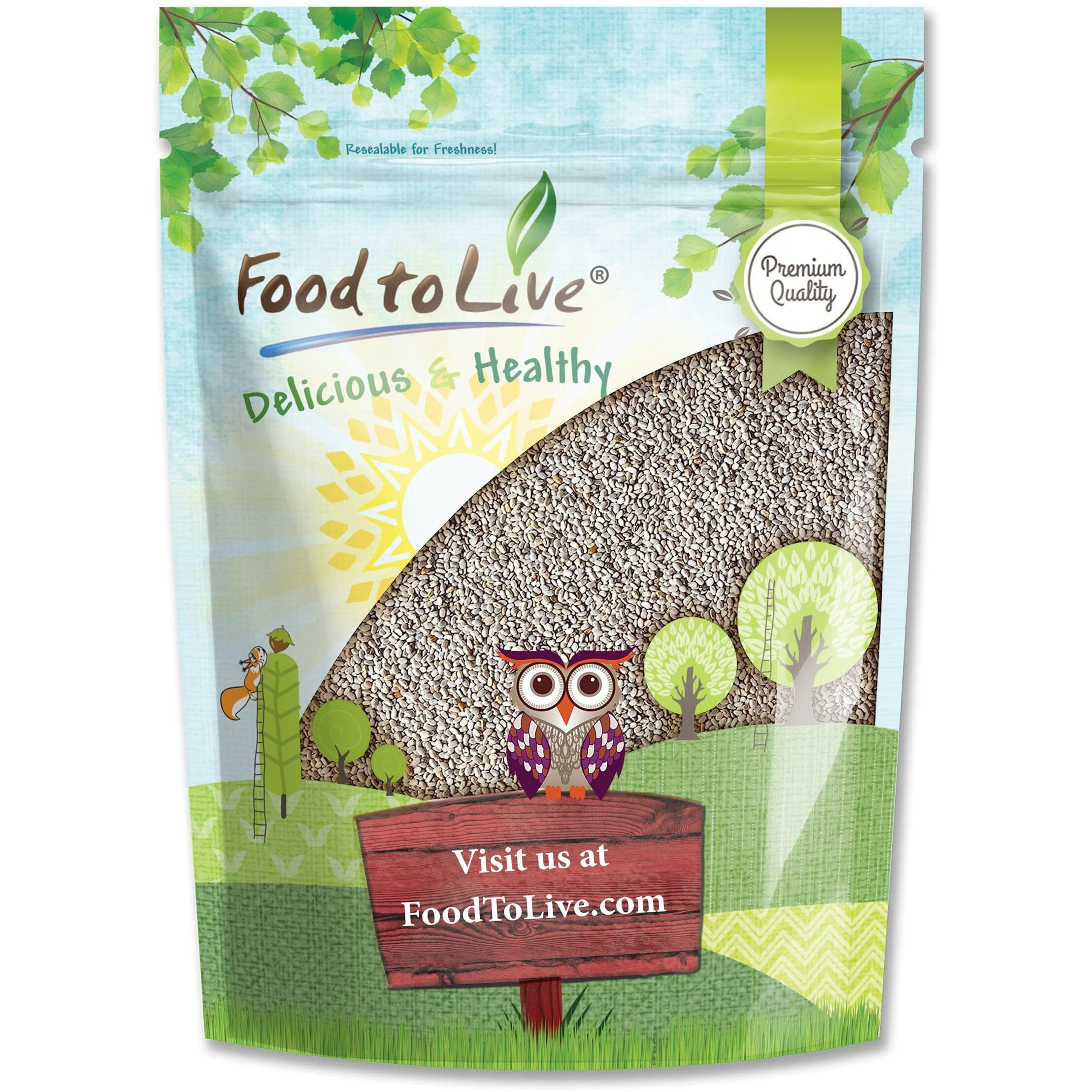 Food To Live White Chia Seeds, 2.5 Pounds - Whole, Raw, Kosher, Keto, Sirtfood, Vegan, Bulk. Rich In Omega 3, Omega 6, Fiber, Protein. Great For Chia Pudding, Yogurt, Cereals, Smoothies.