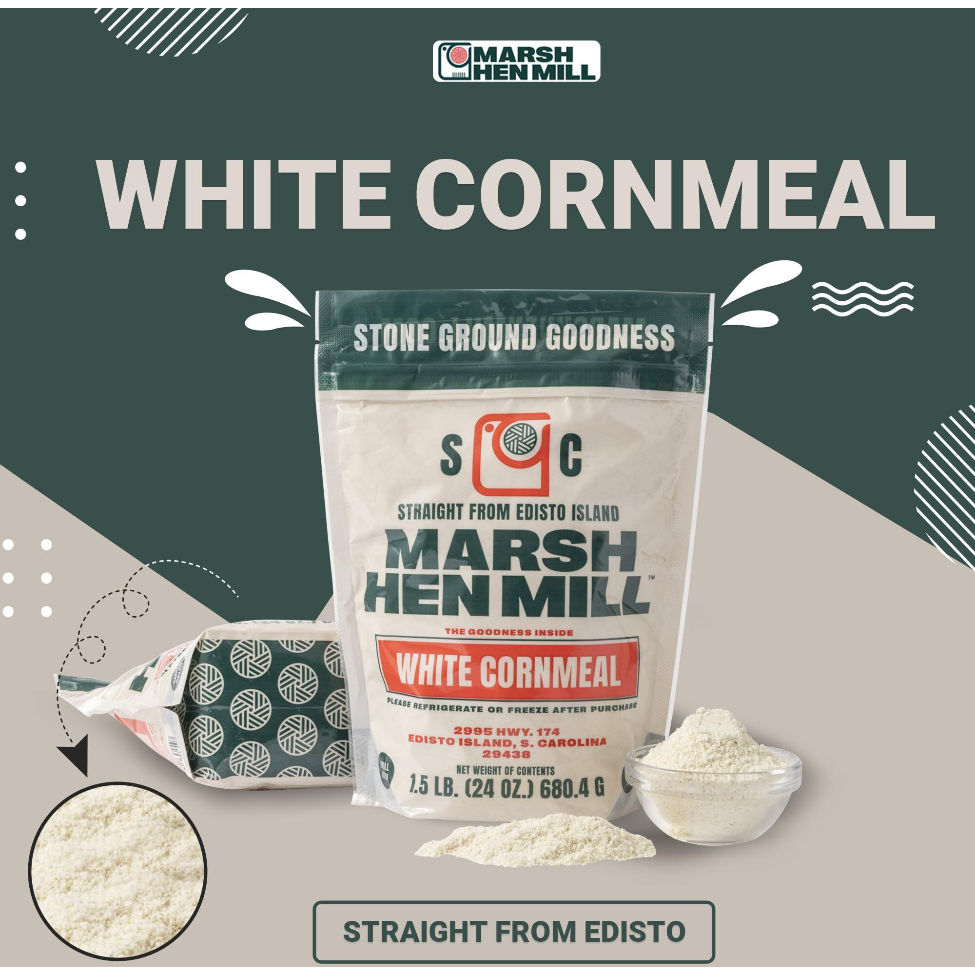 Marsh Hen Mill Stone Ground White Cornmeal Premium Heirloom Corn Flour All Purpose For Baking & Cooking Versatile & Consistent Results | Grown On Family Farm | Corn Meal For Corn Bread | 24 Oz
