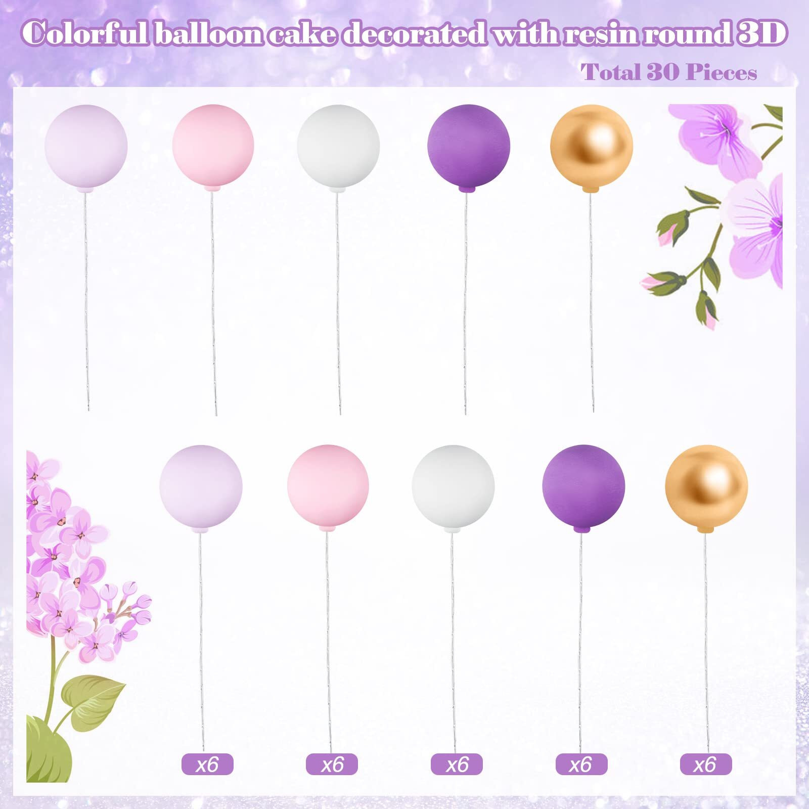 30 Pieces Balloon Cake Topper Mini Colorful Balloon Cake Picks Round Balloon Cupcake Topper Cake Decoration For Dollhouse Party Decorations Birthday Wedding(Light Colors)