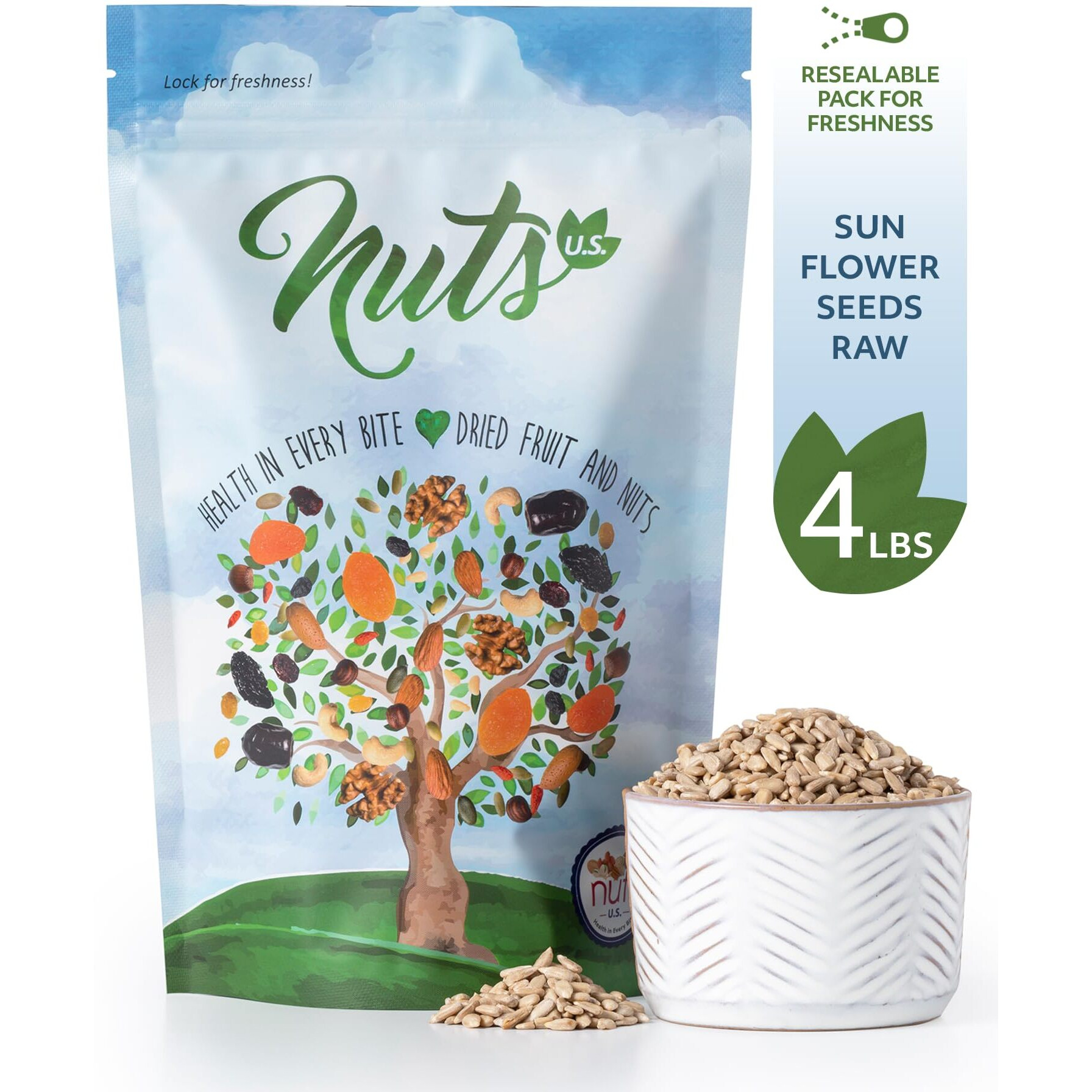 Nuts U.S. - Sunflower Kernels | Raw | A Rich Source Of Protein | Usa Grown And Packed In Resealable Bags (4 Lbs)