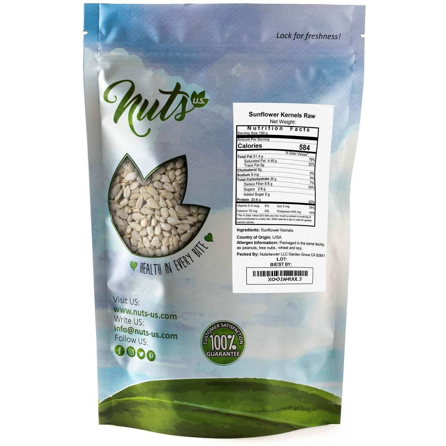 Nuts U.S. - Sunflower Kernels | Raw | A Rich Source Of Protein | Usa Grown And Packed In Resealable Bags (4 Lbs)