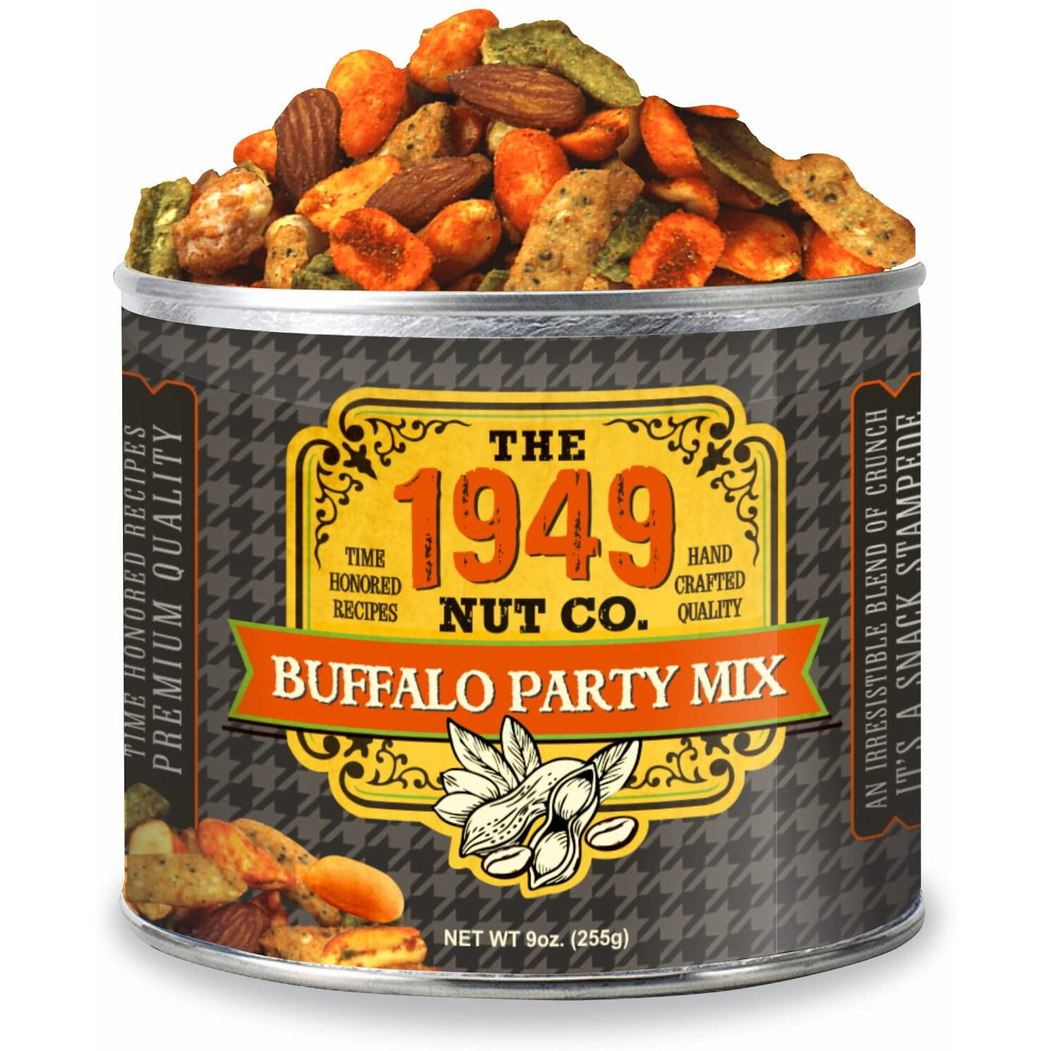 The 1949 Nut Co. Buffalo Party Mix | Assorted Flavored Fried Peanuts, Everything Sticks, Guacamole Bites, And Smoked Almonds Extra-Large, Hand-Cooked In Usa With An Old Family Recipe, 9 Oz. Small Can