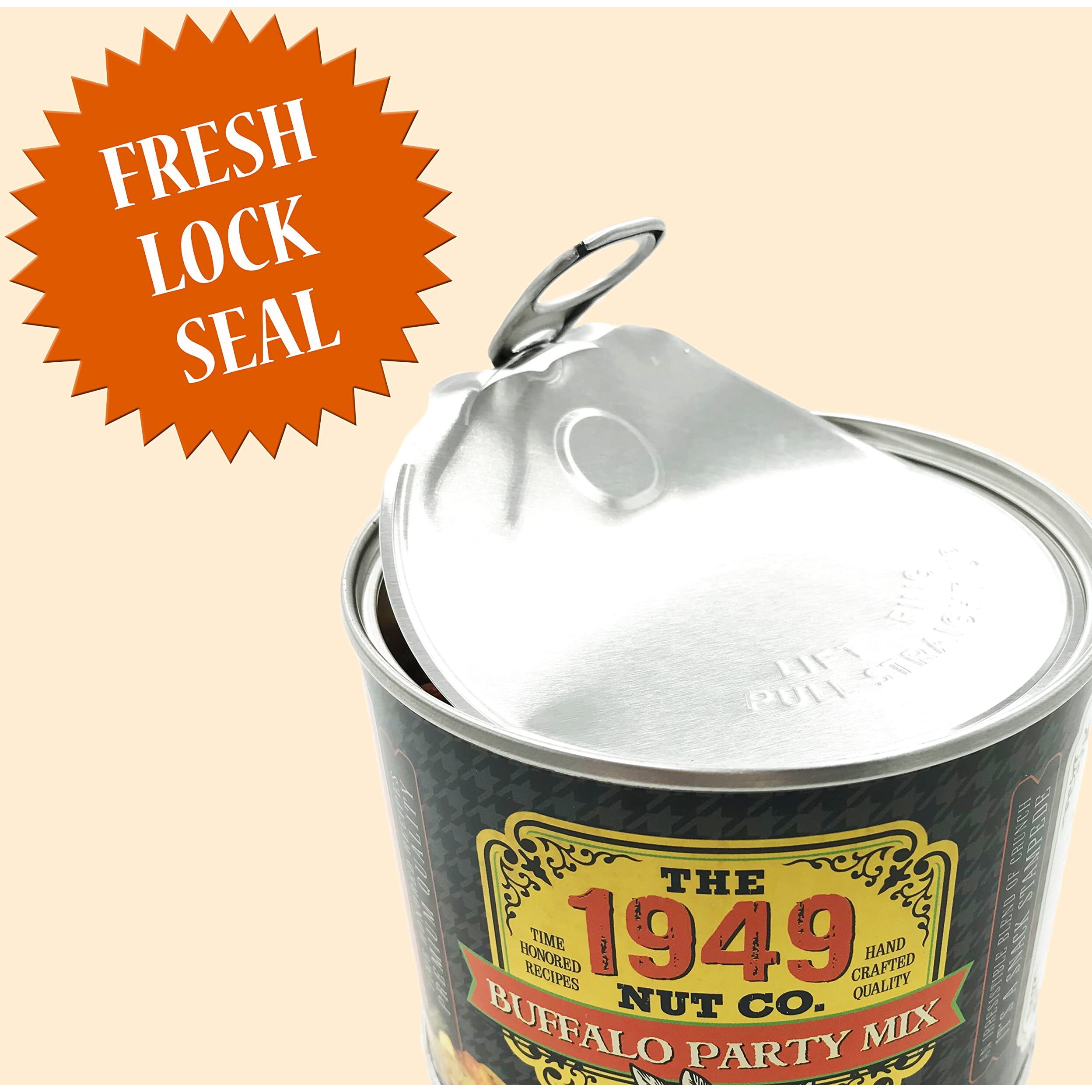 The 1949 Nut Co. Buffalo Party Mix | Assorted Flavored Fried Peanuts, Everything Sticks, Guacamole Bites, And Smoked Almonds Extra-Large, Hand-Cooked In Usa With An Old Family Recipe, 9 Oz. Small Can