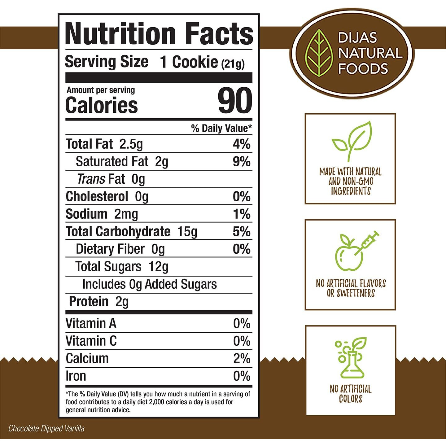 Dijas Natural Foods, Crunchy Fat Free Biscotti Cookie, All Natural Preservative Free Ingredients, Delicious Low Calorie Snack (5 Ounces, Chocolate Chipped Vanilla)