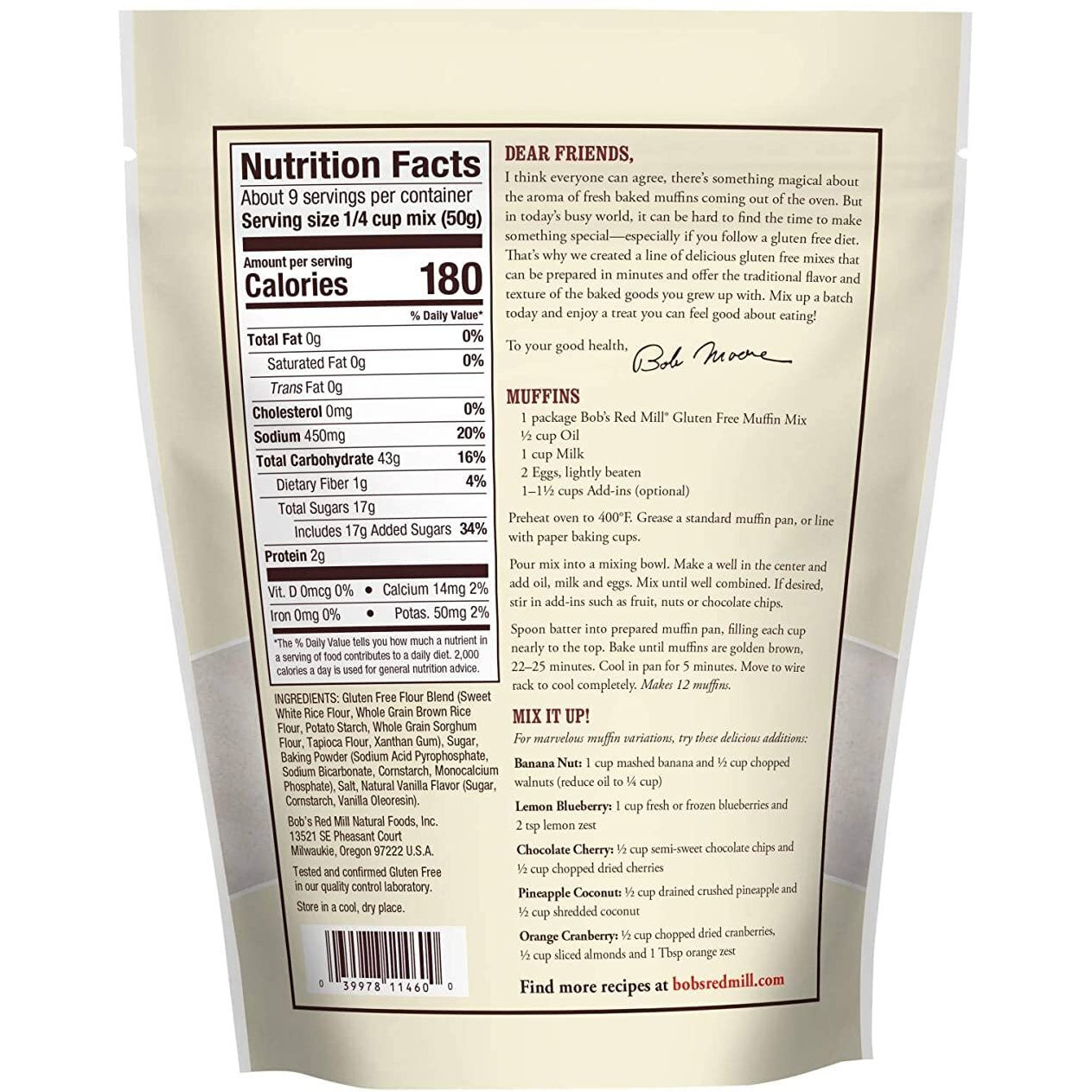 Bob's Red Mill Gluten Free Muffin Mix, 16 Oz (Pack Of 2)
