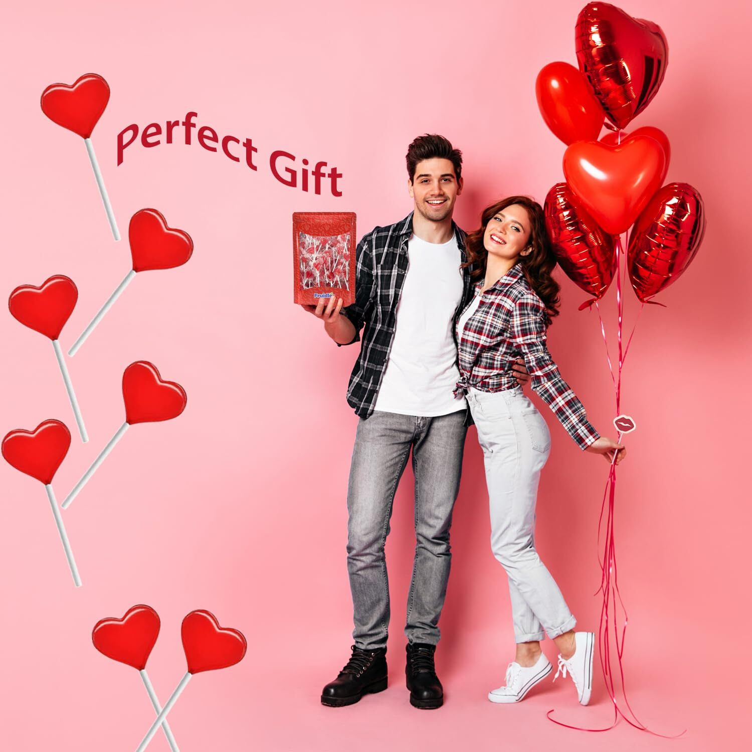 Fruidles Valentines Day Lollipops Mini Red Heart Shaped Strawberry Flavored Lollipop, Individually Wrapped, 5G Lollipops (160 Lollipops (2 Pounds))