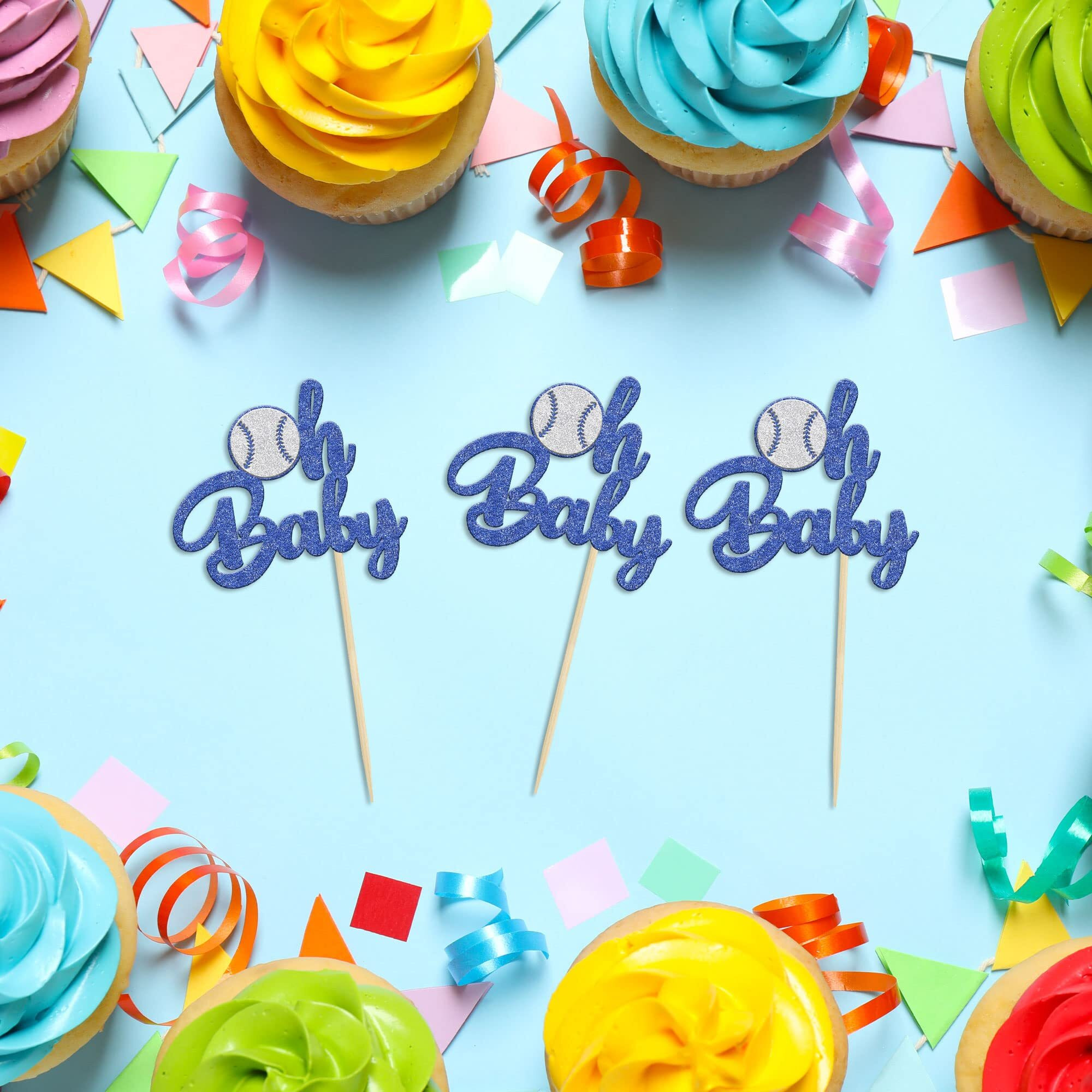 24Pcs Baseball Oh Baby Cupcake Toppers Glitter Sport Baseball Theme Babyshower Oh Baby Cupcake Picks For Baseball Theme Babyshower Birthday Party Cake Decorations Supplies