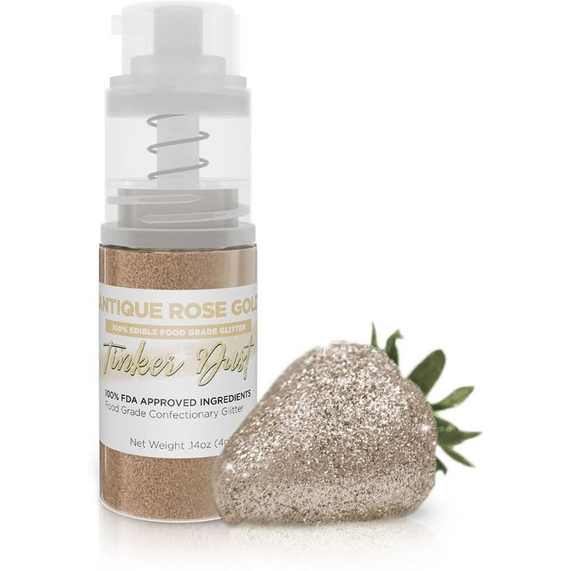 Tinker Dust - Antique Rose Gold (4G, 1X Mini Pump) Edible Glitter For Desserts, Beverages, Cupcakes, Cake Pops And Cookies By Bakell