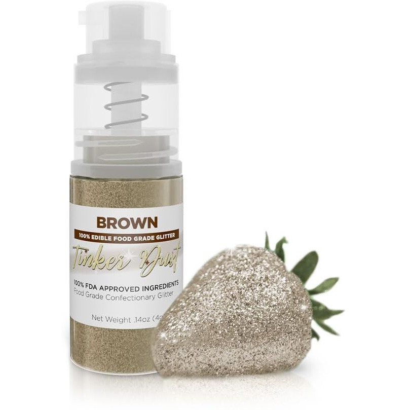 Tinker Dust - Brown (4G, 1X Mini Pump) Edible Glitter For Desserts, Beverages, Cupcakes, Cake Pops And Cookies By Bakell