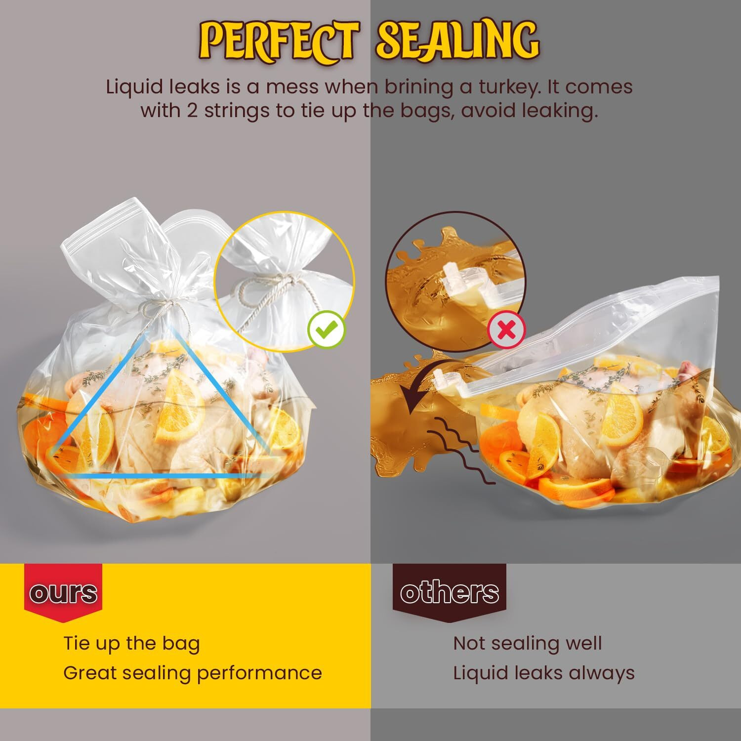 Mewmet Brine Bags For Turkey, 26""  22"", 3 Pack, Double Zipper Lock Thicker Brining Bags With 2 Cotton Strings, Holds Up To 35Lb, Extra Large Brine Bag Fits For Turkey, Chicken, Beef, Fish, Lamb, Pork