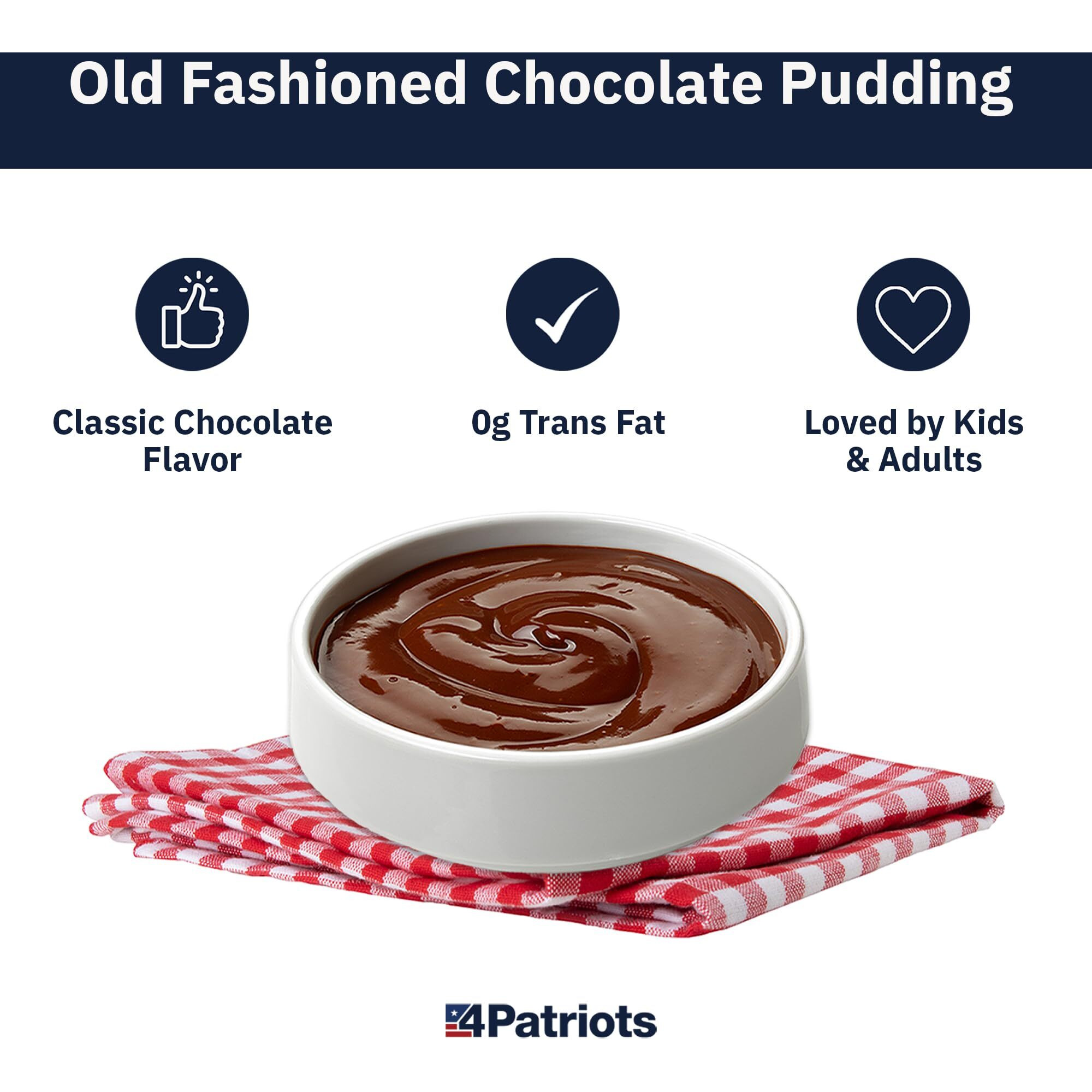 4Patriots Old Fashioned Chocolate Pudding Sample Pouch, Emergency Instant Dessert, Just Add Milk, Long-Lasting Shelf Life, Designed To Last 25 Years, Delicious Survival Snack, 8-Serving Survival Food Sampler