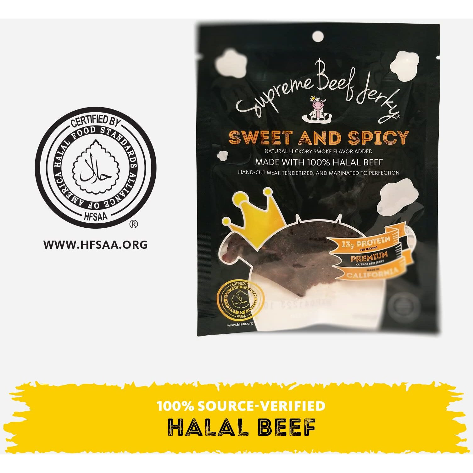 Supreme Beef Jerky, Halal Beef Jerky, Handcrafted Gourmet Meat Snacks, 2.5 Oz (Sweet & Spicy) Brown