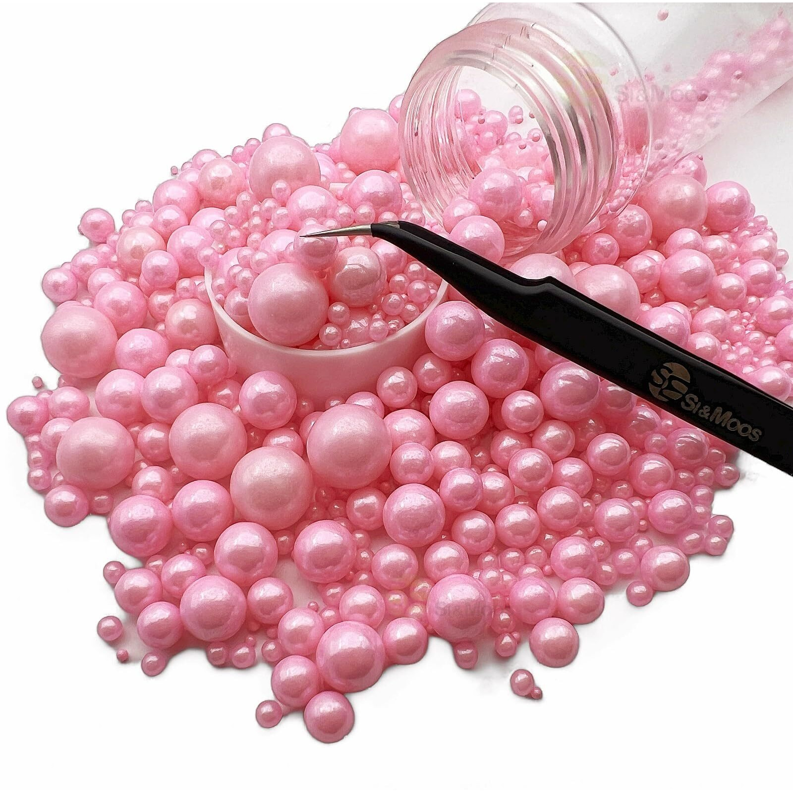 Pink Edible Pearls For Cake Decorating 5.1 Oz | Pink Cake Pearls | Edible Sugar Pearls | Edible Cake Decorations | Pink Pearl Sprinkles For Cookies, Ice Cream, Cake And Cupcake Decorating With Tweezers