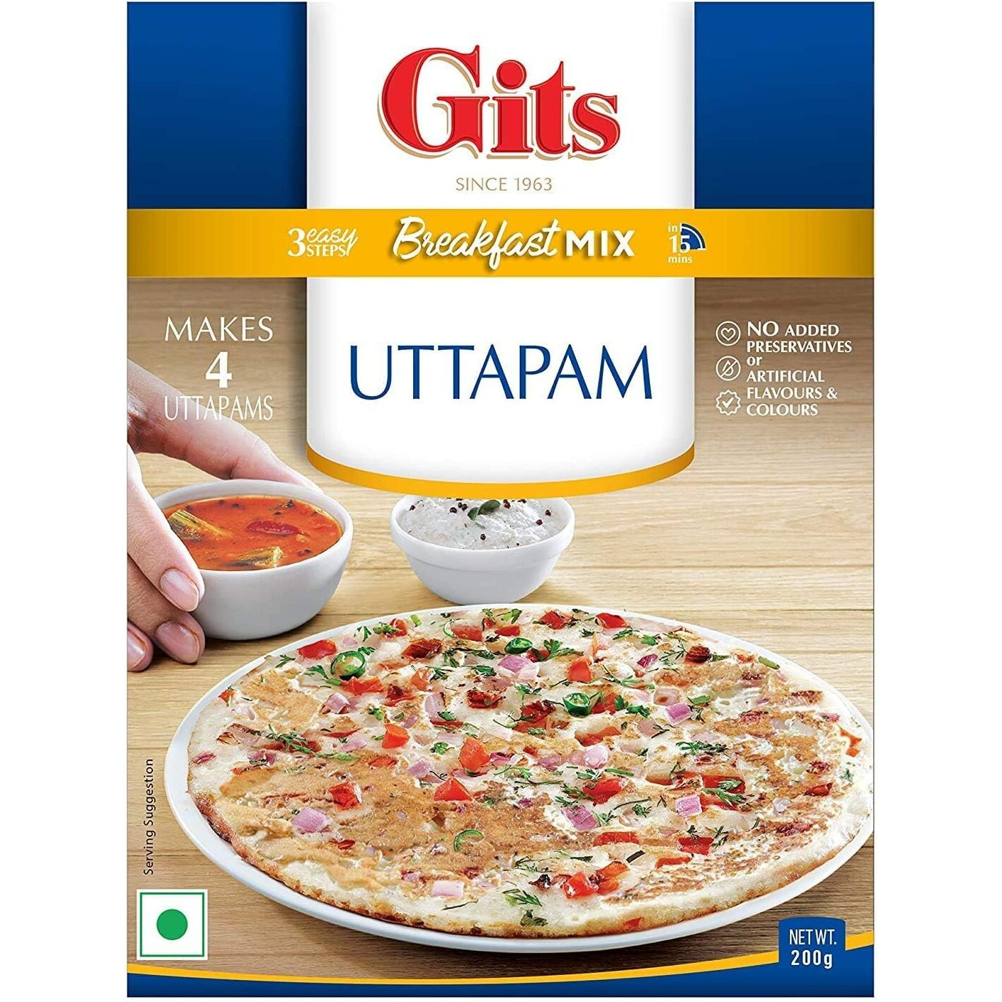 Gits Instant Mix Box - 600Gm (Pack Of 3 X 200Gm) | Ready To Cook Indian Breakfast/Lunch/Dinner/Snack Meal | No Artificial Colors, Flavors, Preservatives, 100% Vegetarian, Easy Recipe (Uttapam)
