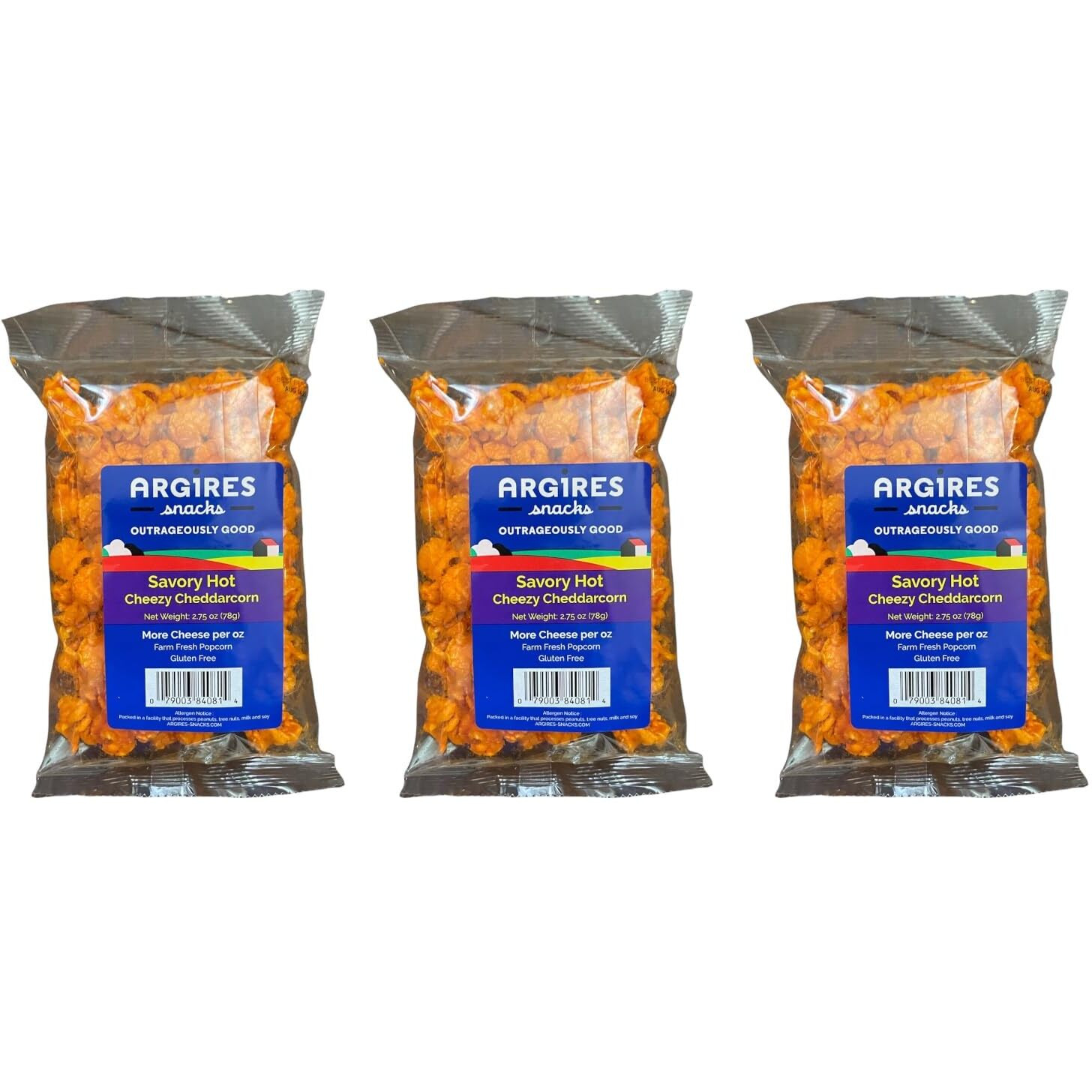 Argires Chicago 2.75 Pack Savory Hot Cheezy Cheddarcorn Popcorn 3 Oz Bags - Chicago Snack House