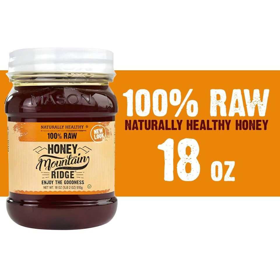 Mountain Ridge Honey, Naturally Healthy 100% Pure Raw Honey, 18 Ounces