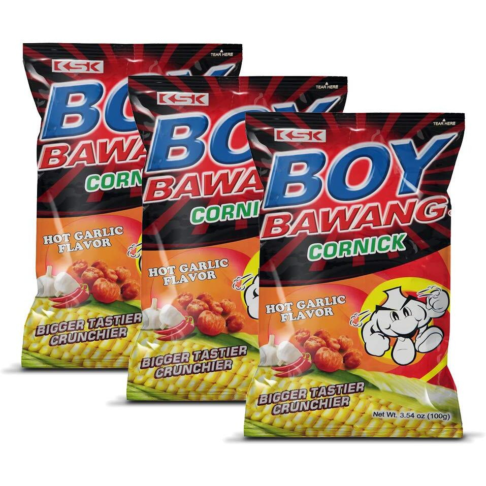 Boy Bawang Cornick, Hot Garlic - Crispy Tasty & Gluten-Free Corn Nuts 3.54 Ounces (100G), 3 Pack