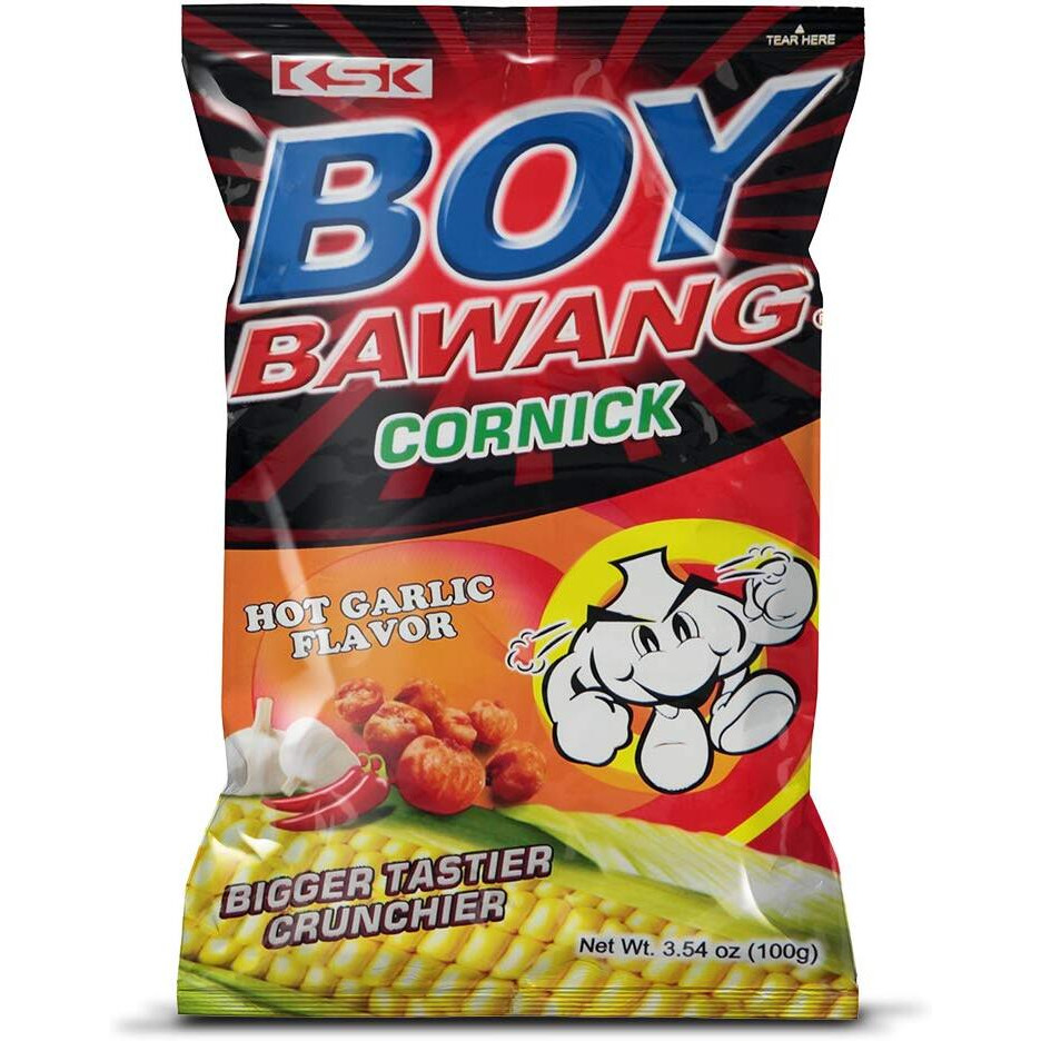 Boy Bawang Cornick, Hot Garlic - Crispy Tasty & Gluten-Free Corn Nuts 3.54 Ounces (100G), 3 Pack