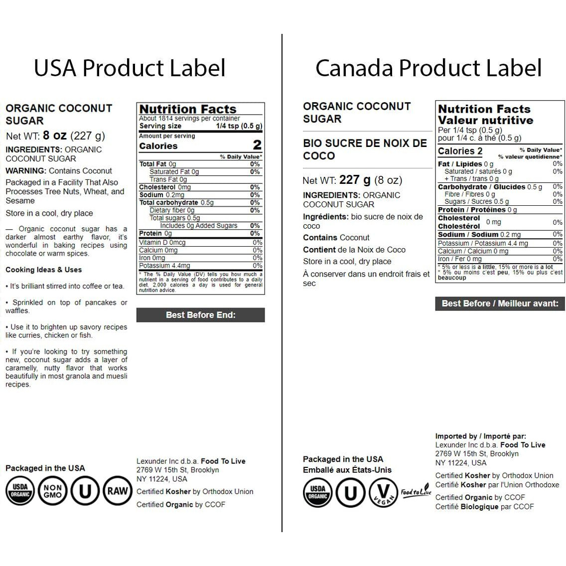 Food To Live Organic Brown Coconut Sugar, 8 Ounces - Non-Gmo, Pure Palm Sugar, Kosher, Vegan, Fair Trade, Unrefined, Granulated, Low Glycemic Sweetener, Highly Nutritious, Perfect For Baking, Bulk