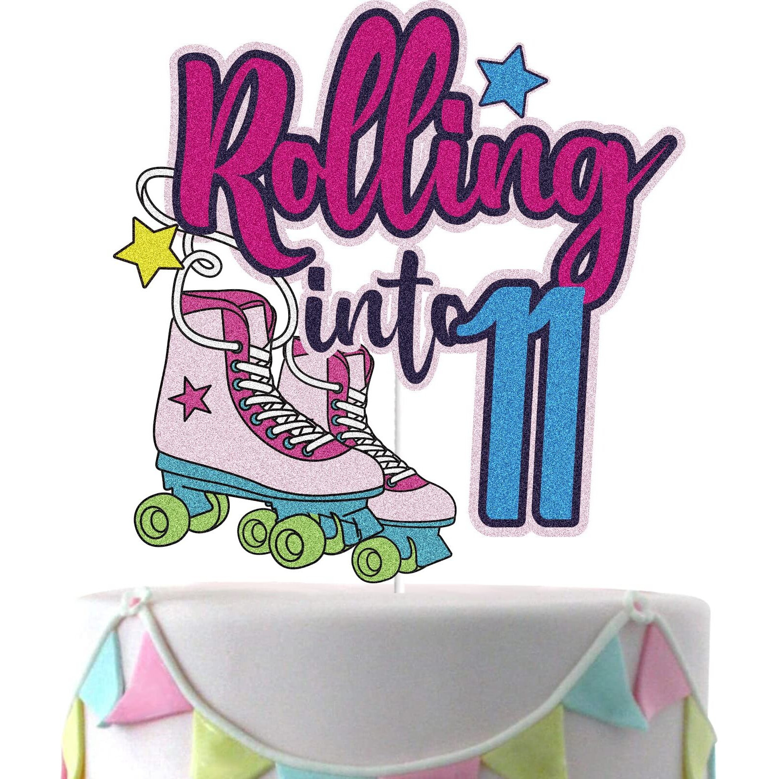 Rolling Into 11 Cake Topper Roller Skate Happy 11Th Birthday Cake Topper 11 Eleven Years Old Colorful Rolling Retro Girl Club Hip Hop Theme Party Cake Decoration Supplies For Kids Girls
