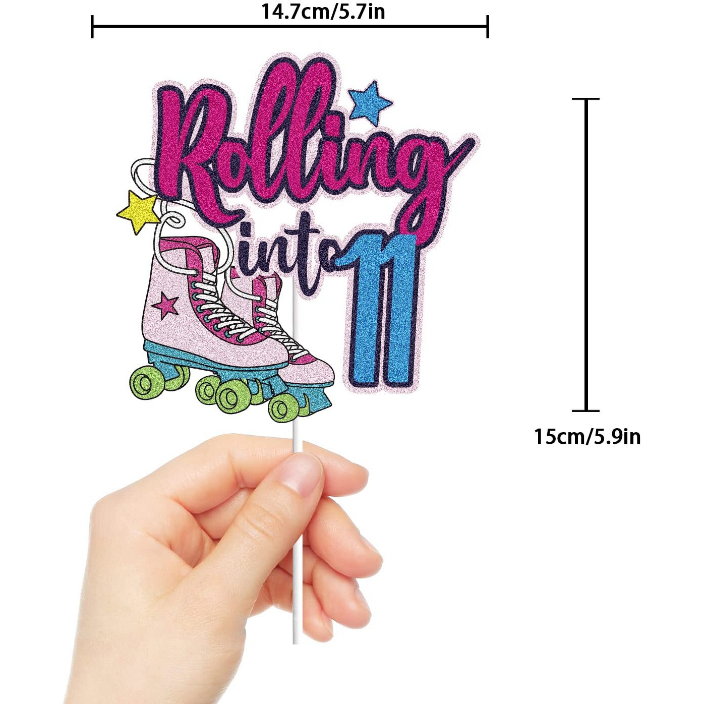 Rolling Into 11 Cake Topper Roller Skate Happy 11Th Birthday Cake Topper 11 Eleven Years Old Colorful Rolling Retro Girl Club Hip Hop Theme Party Cake Decoration Supplies For Kids Girls