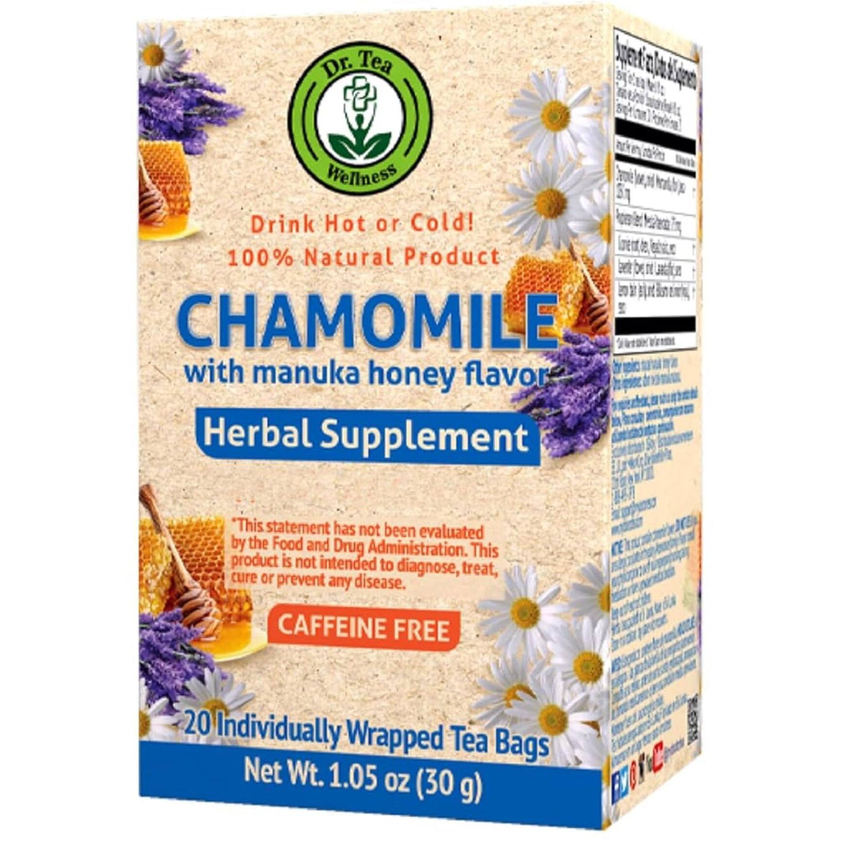 Dr. Tea Wellness Chamomile Herbal Tea With Honey Flavor - 20 Tea Bags