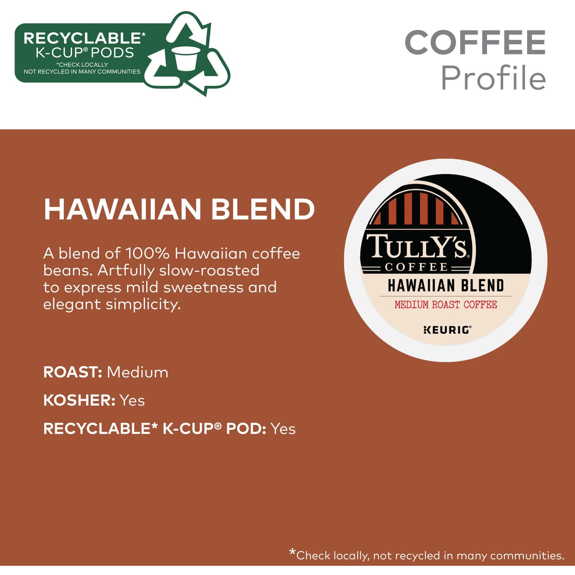 Tully's Coffee Hawaiian Blend, Keurig Single Serve K-Cup Pods, Medium Roast, 60 Count, (6 Packs Of 10)