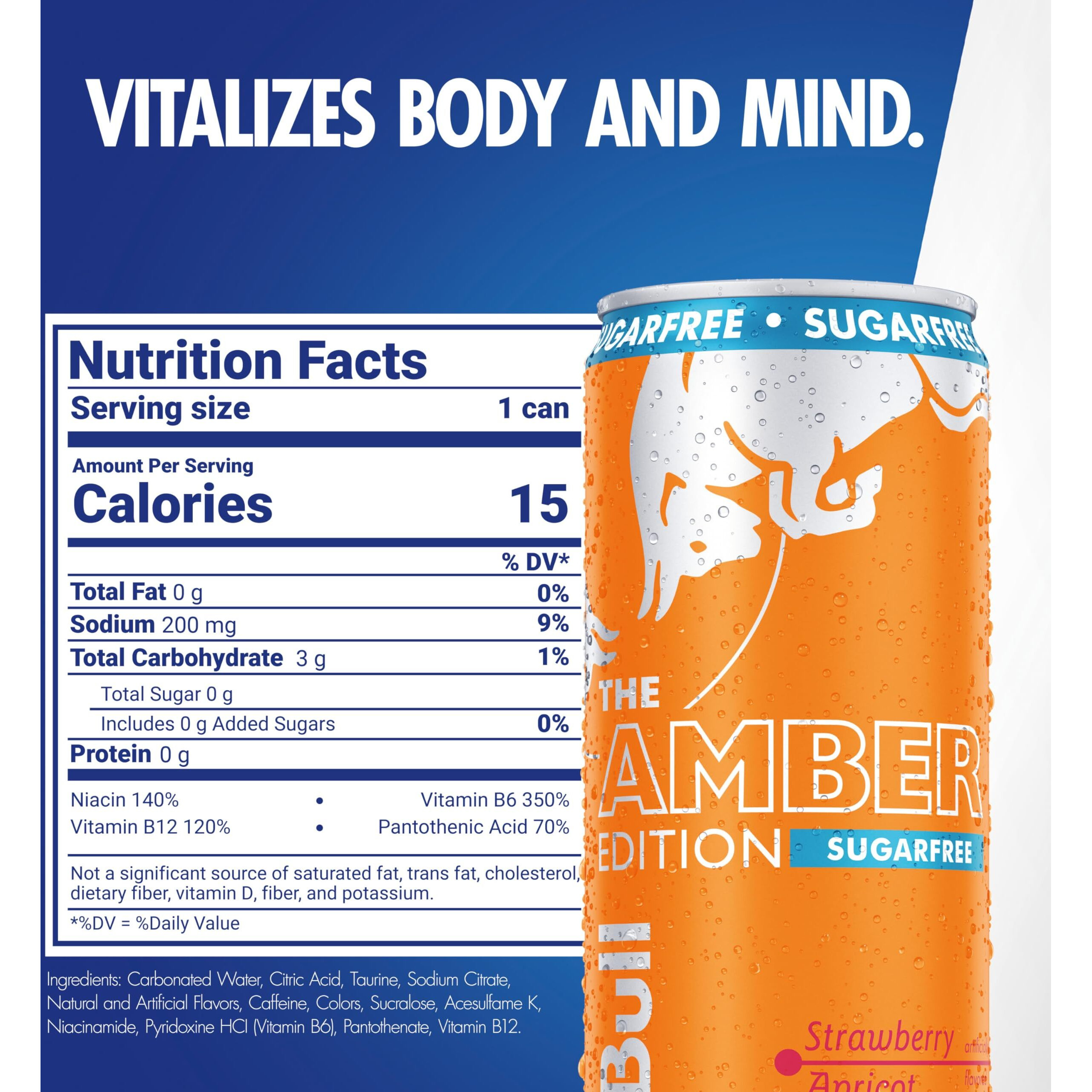 Red Bull Amber Edition Sugar Free Energy Drink, Strawberry Apricot, With 114Mg Caffeine Plus Taurine & B Vitamins, 12 Fl Oz, 6 Packs Of 4 Cans (Pack Of 24)