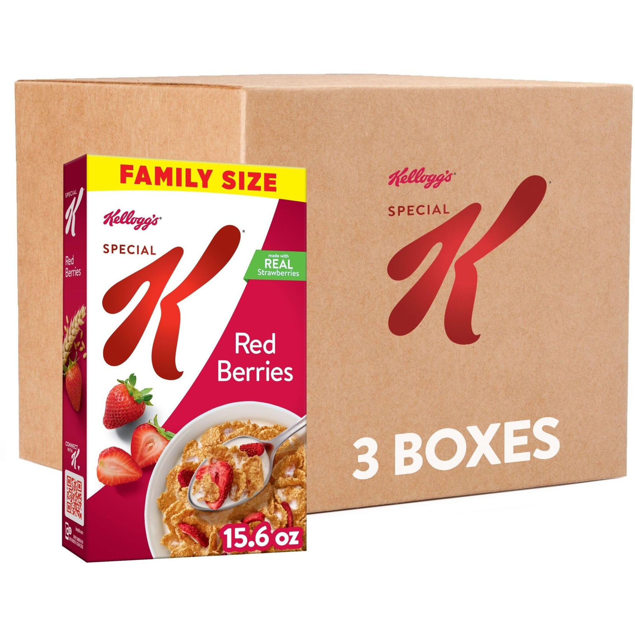 Kellogg's Special K Breakfast Cereal, Family Breakfast, Fiber Cereal, Family Size, Red Berries (3 Boxes)
