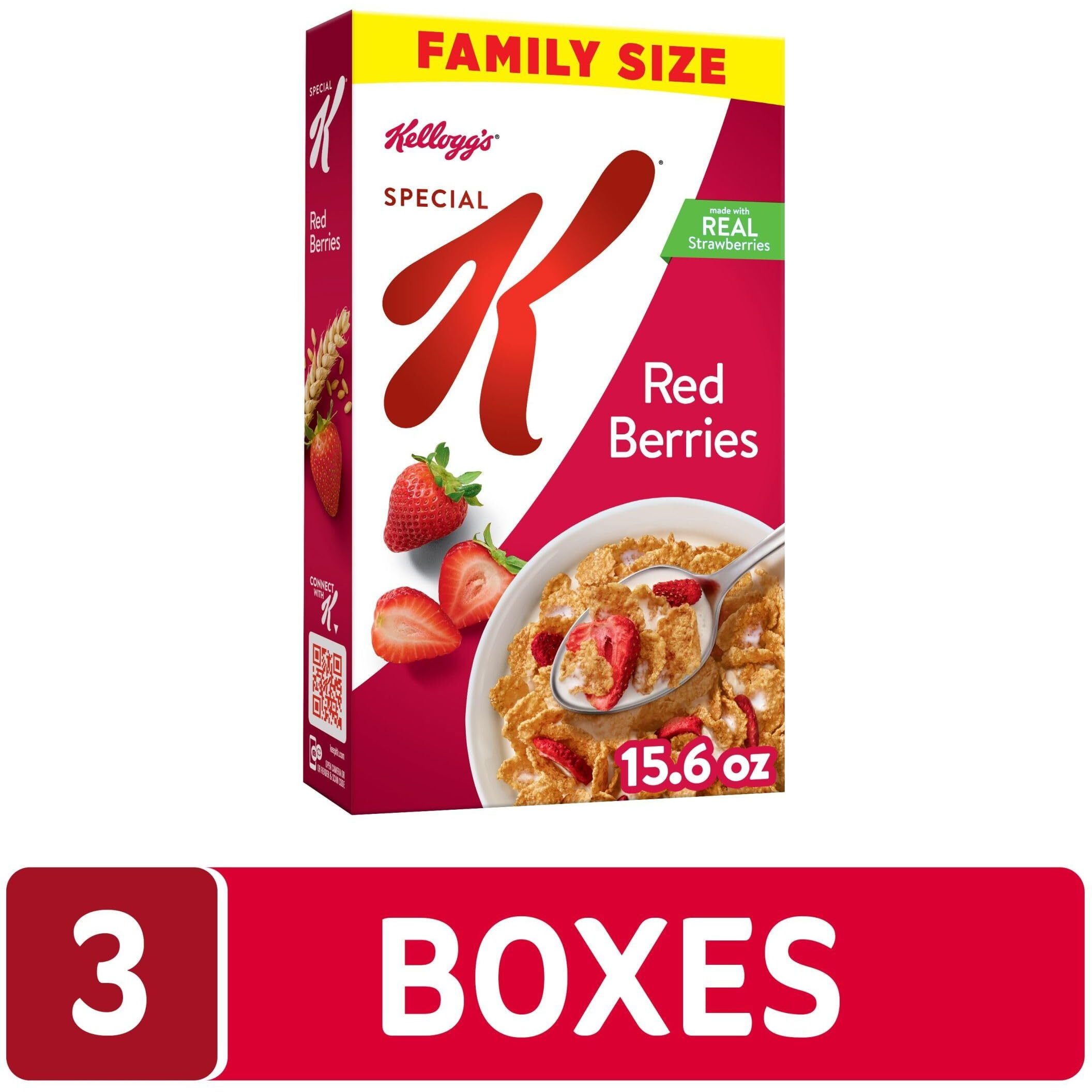 Kellogg's Special K Breakfast Cereal, Family Breakfast, Fiber Cereal, Family Size, Red Berries (3 Boxes)