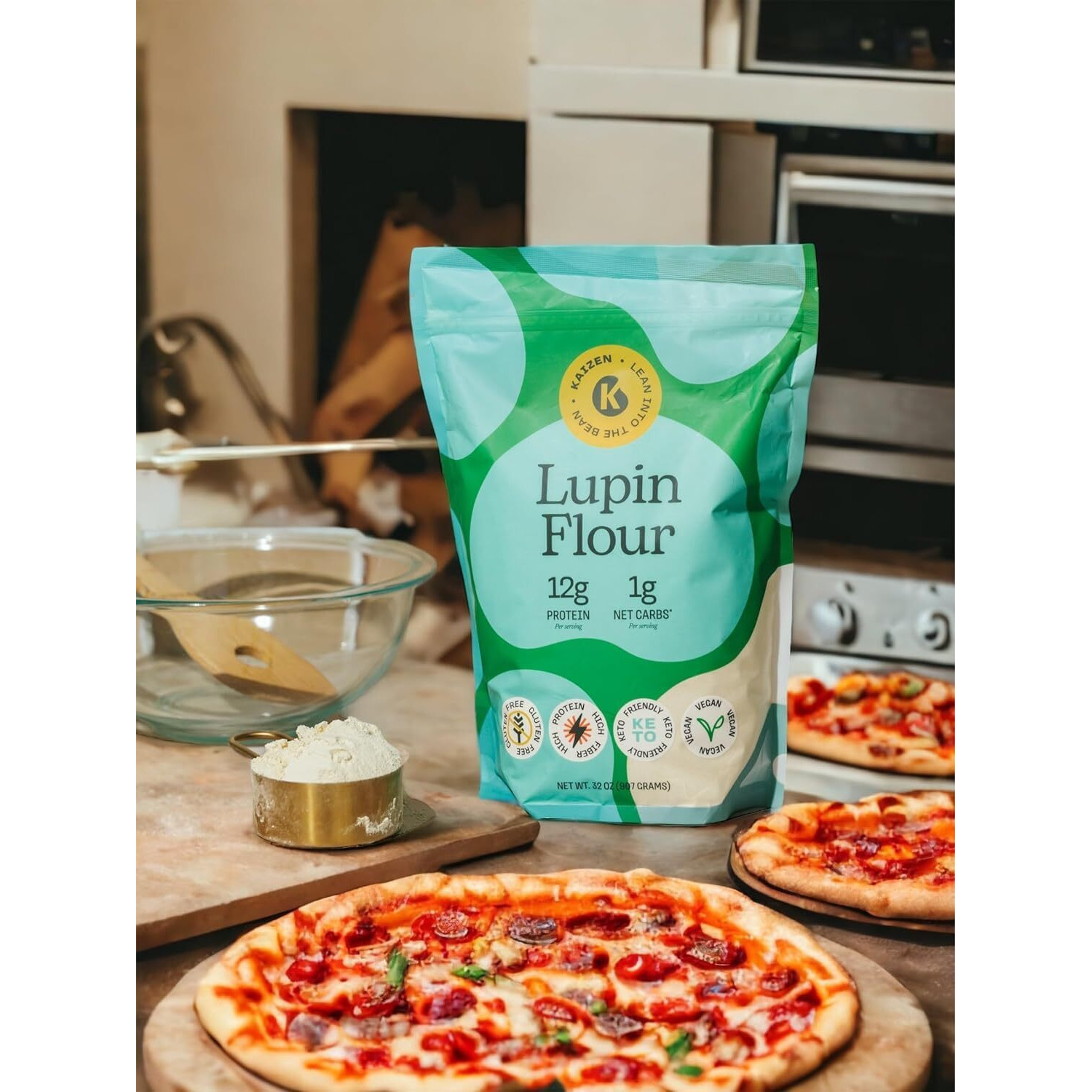 Kaizen Lupin Flour 2Lbs - High Protein, Low Carb, Keto Friendly, Gluten Free Ground Lupini Flour - Non Gmo, Vegan, Low Calorie, High Fiber Lupin Bean