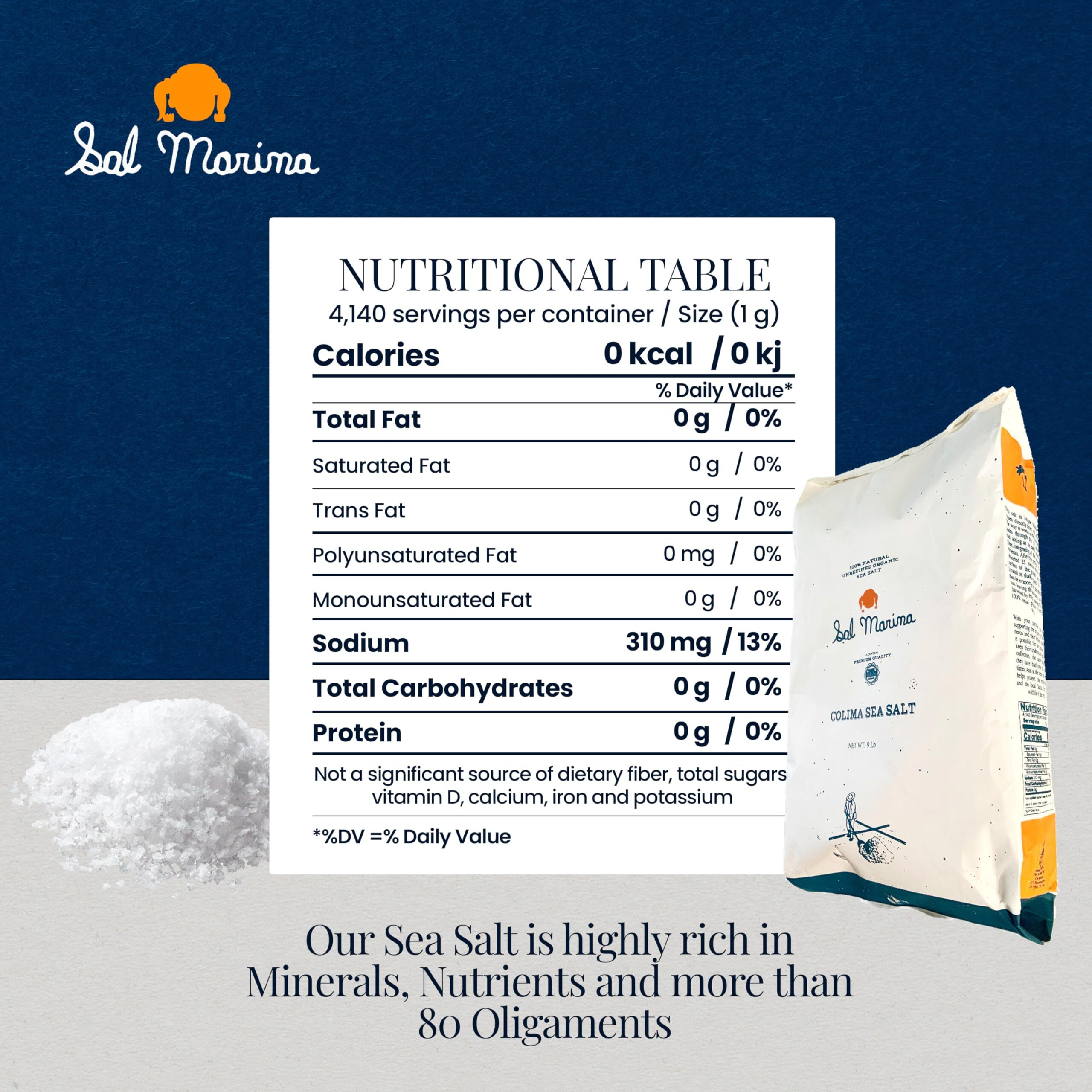 Sal Marina | Unrefined Colima Sea Salt 9Lbs | Kosher Salt 100% Natural - Vegan Gluten Free Organic Table Salt Seasoning Food