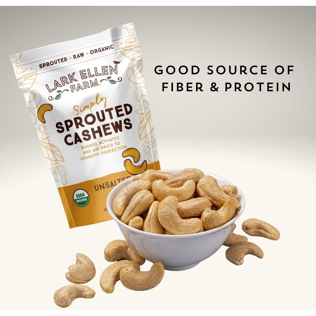 Lark Ellen Farm Whole Cashews, Unsalted Raw Sprouted Nuts, Certified Usda Organic, Gluten-Free, Vegan Snacks (10 Oz, 6 Pack)