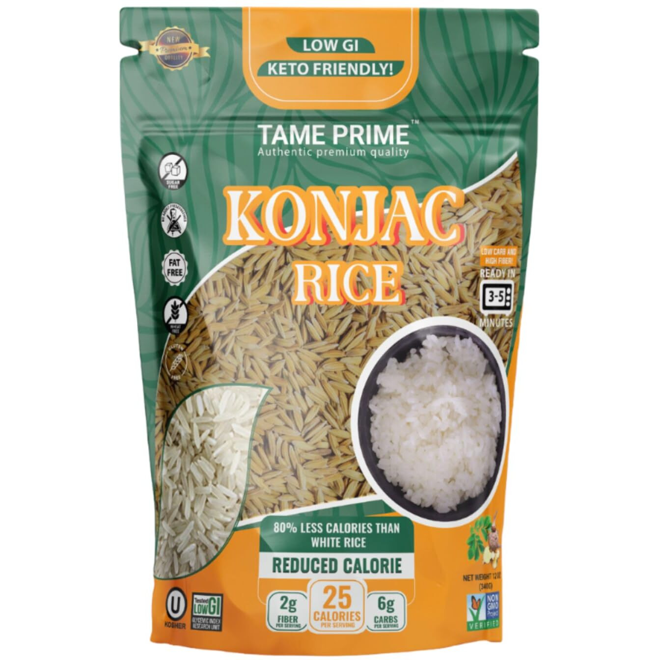 Tame Prime Dried Shirataki Rice, Konjac Rice 12 Oz, Keto Friendly,Low Gi,80% Less Calories Than White Rice.