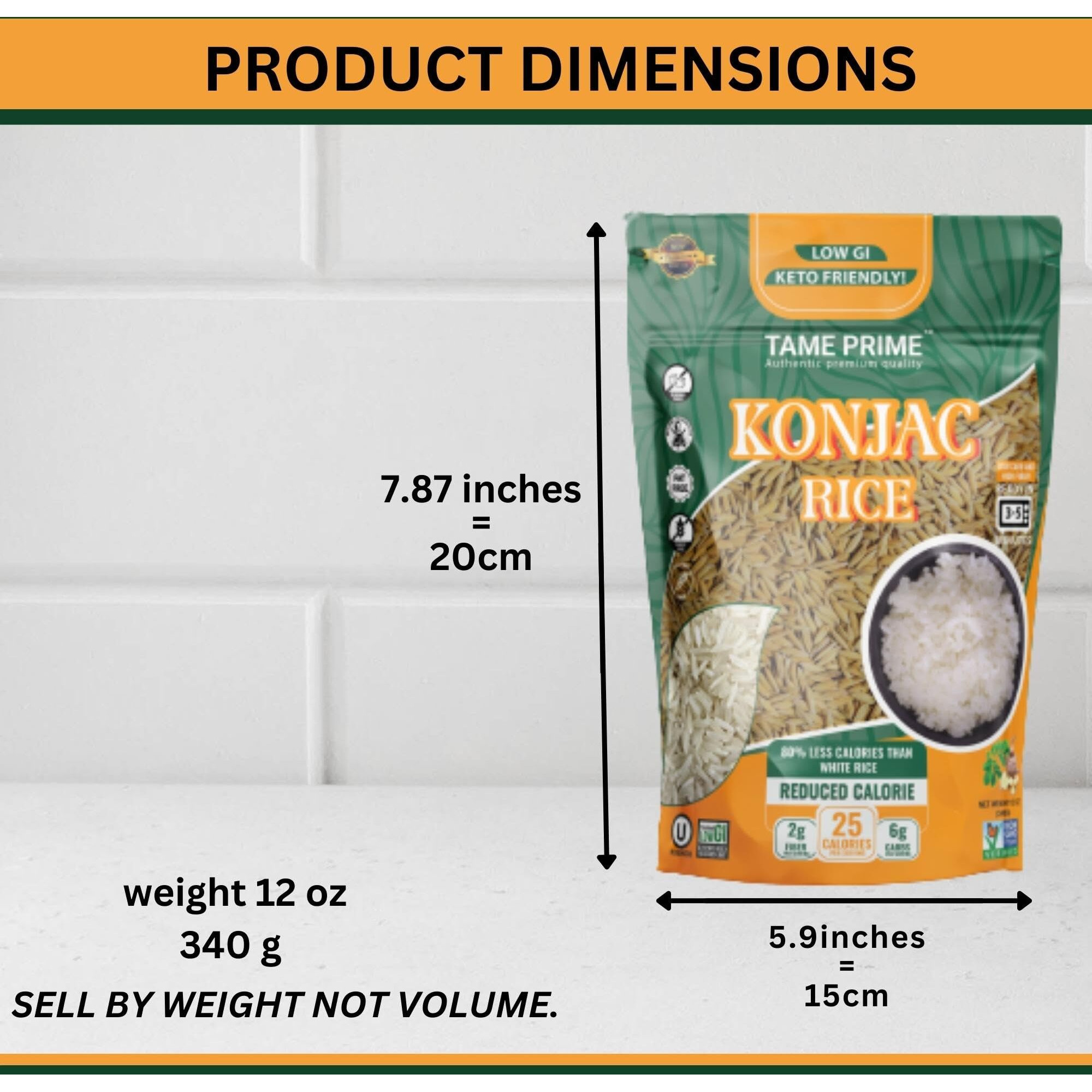 Tame Prime Dried Shirataki Rice, Konjac Rice 12 Oz, Keto Friendly,Low Gi,80% Less Calories Than White Rice.