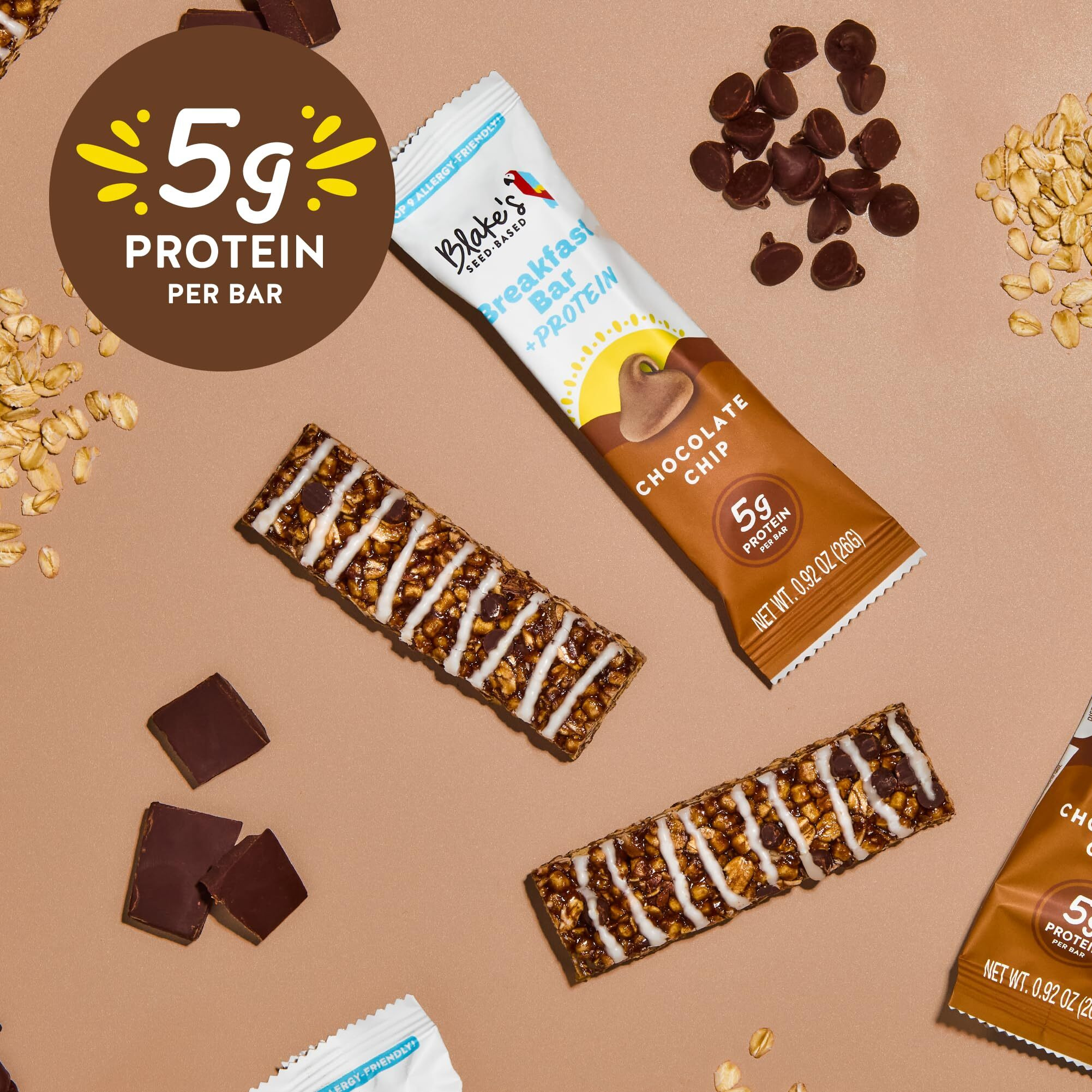 Blake's Seed Based Breakfast Bars With Protein - Chocolate Chip (24 Count), 5G Clean Plant-Based Protein, Gluten Free, Nut Free, Dairy Free & Vegan, Healthy Snacks For Kids Or Adults, School Safe