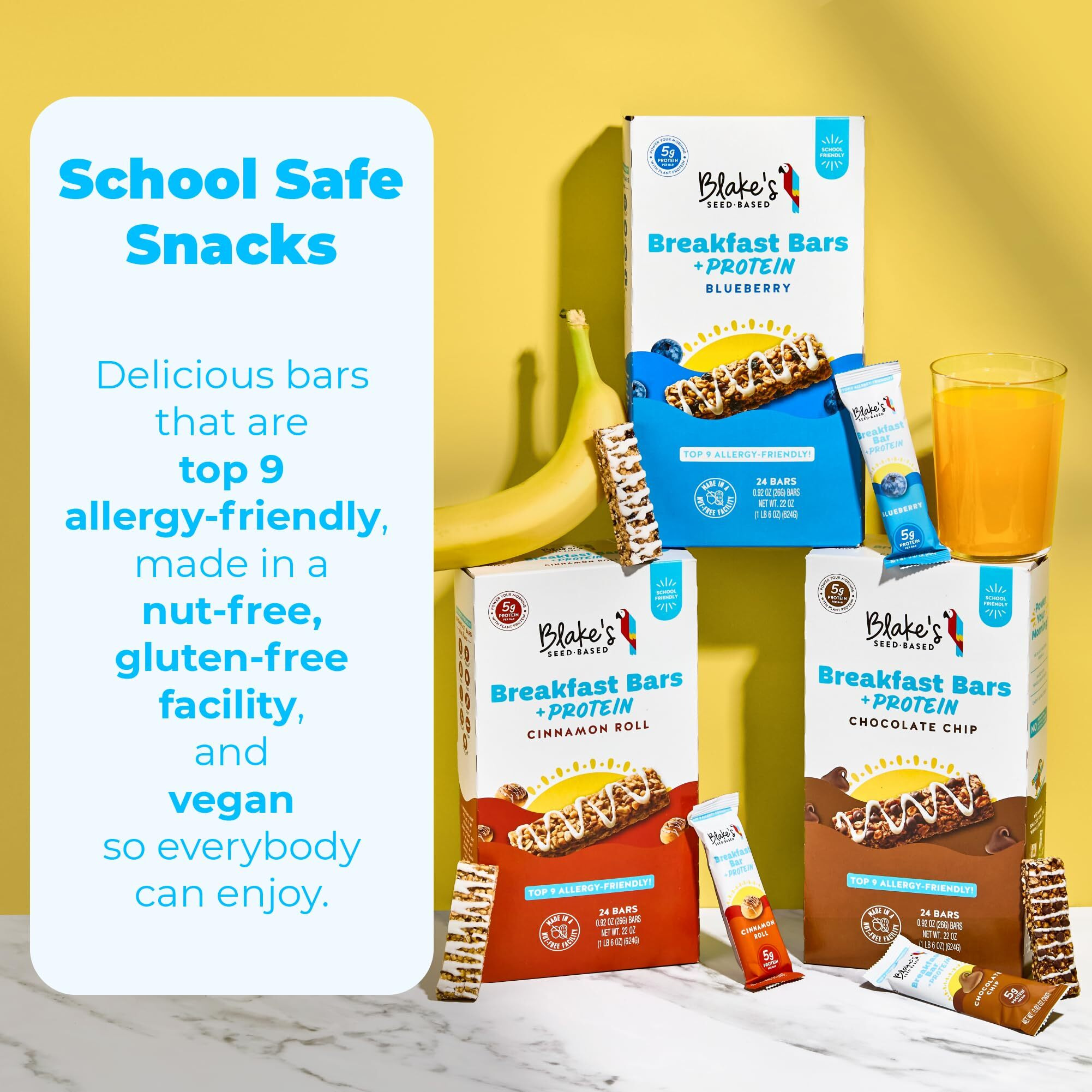 Blake's Seed Based Breakfast Bars With Protein - Chocolate Chip (24 Count), 5G Clean Plant-Based Protein, Gluten Free, Nut Free, Dairy Free & Vegan, Healthy Snacks For Kids Or Adults, School Safe