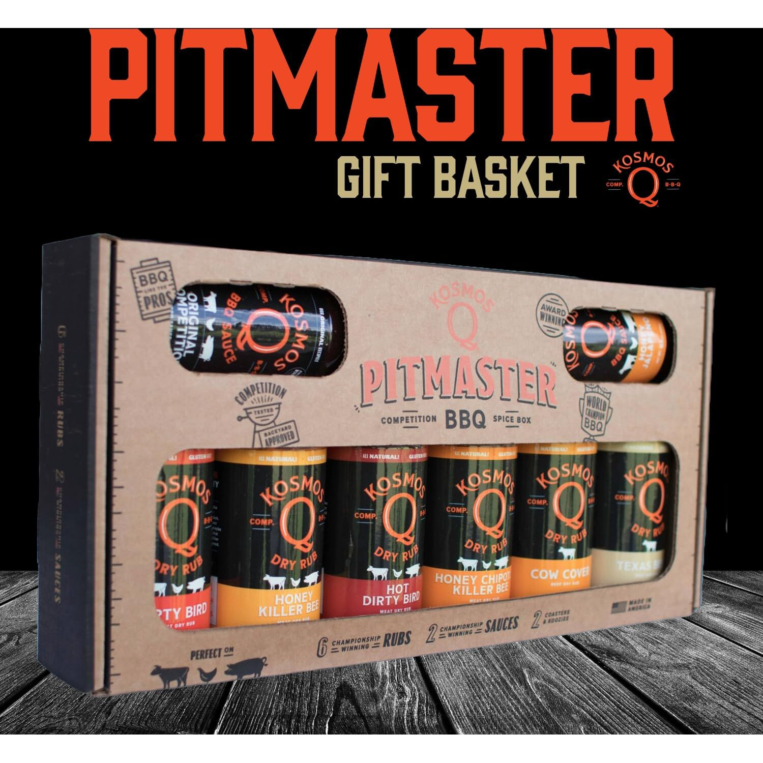 Kosmos Q Pitmaster Bbq Sauce Gift Set - Bbq Sauce & Bbq Spices Sampler Set - 8-Piece Grill Seasoning Set W/Barbecue Sauce & Meat Rubs (8 Flavors)